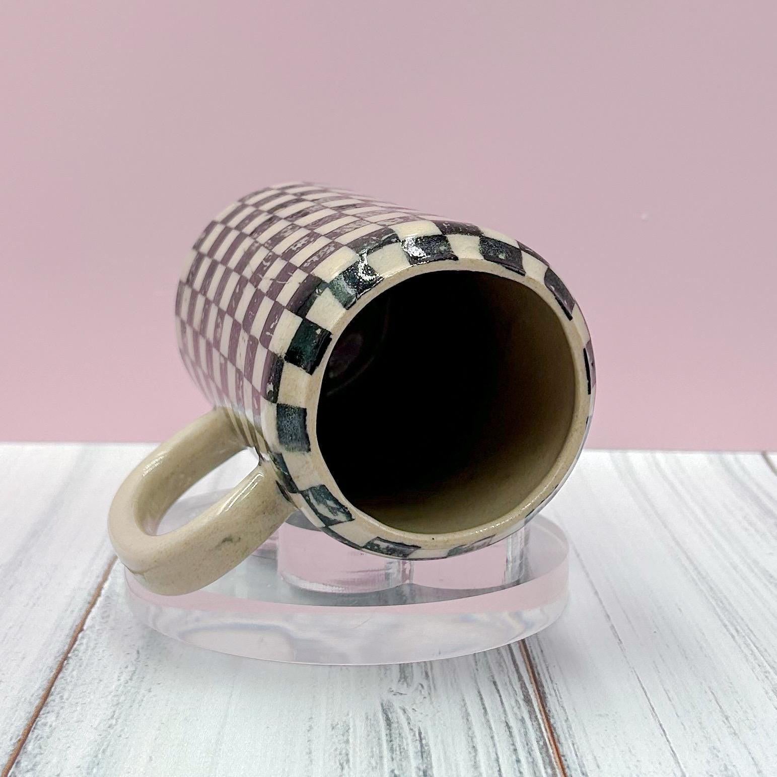 Black Retro Checkered Tumbler With Lid, Groovy Coffee Cup, Retro Teacher Appreciation Gift, Checkerboard Mug, Teen Girl Birthday Gifts
