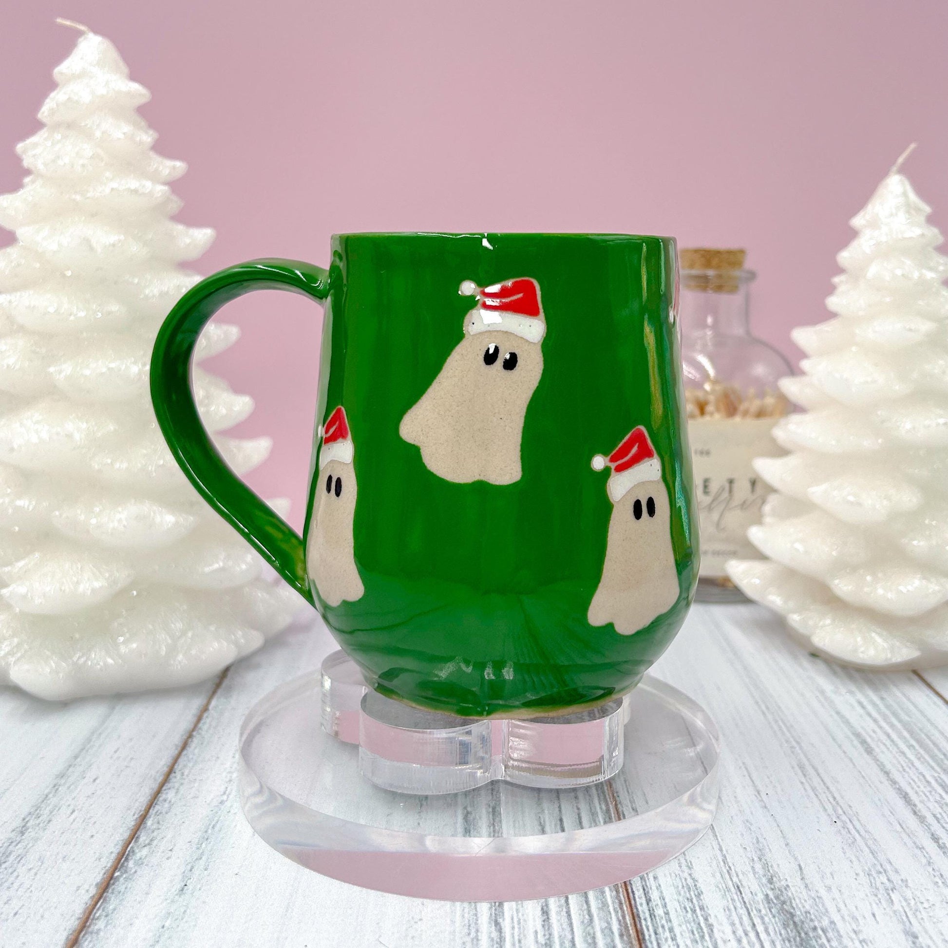 Green Santa Hat Ghost Mug