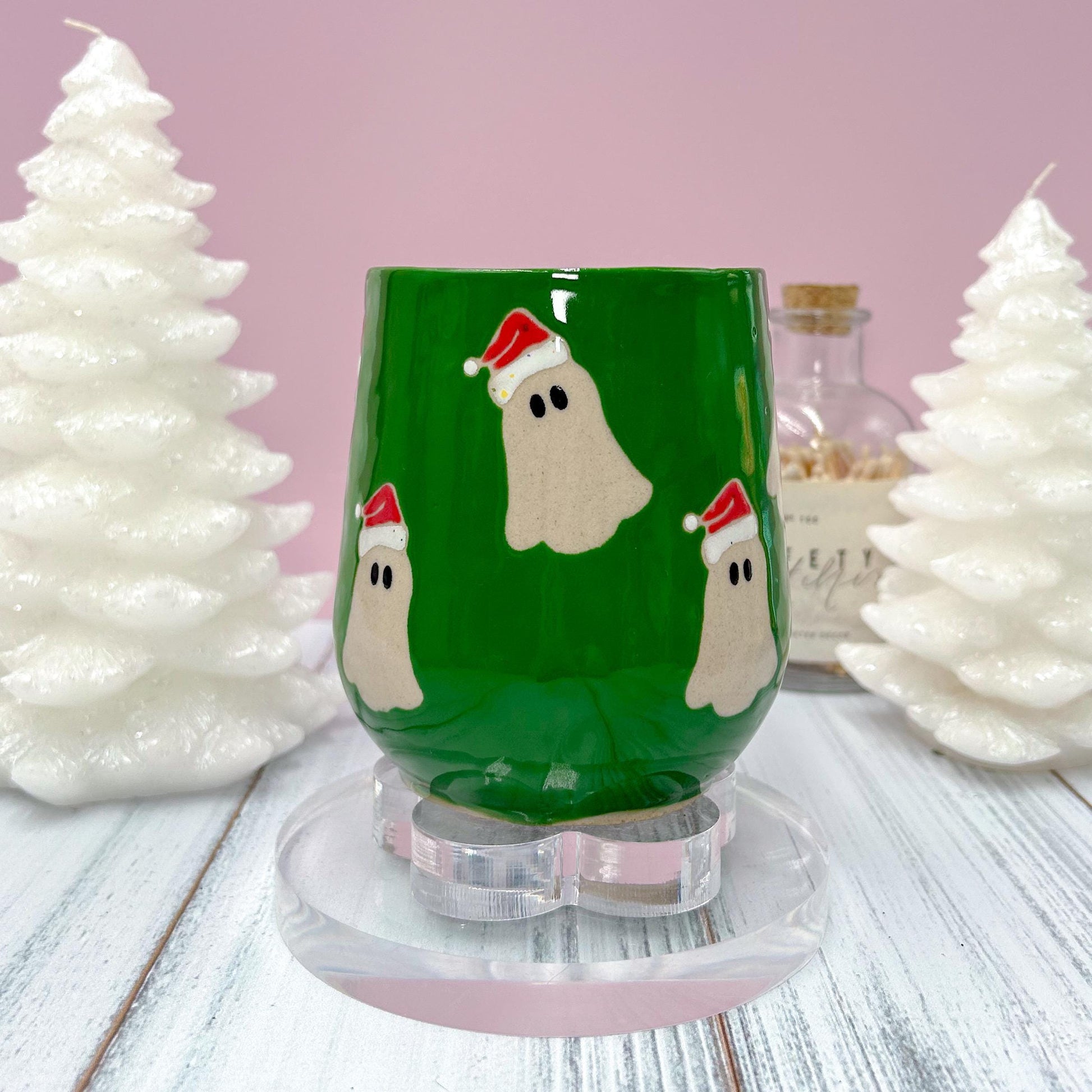 Green Santa Hat Ghost Mug