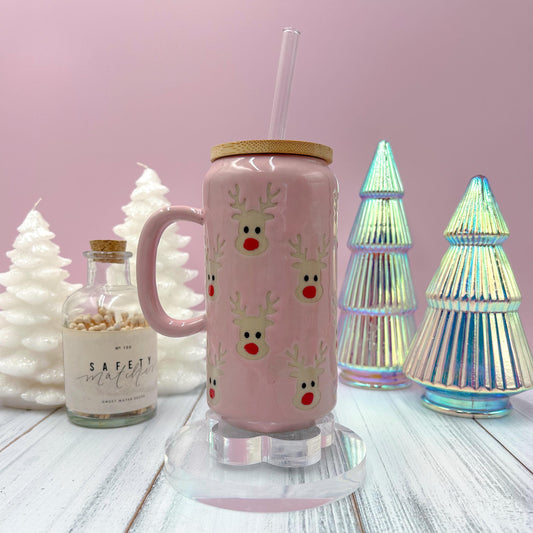 Pink Reindeer Christmas Mug