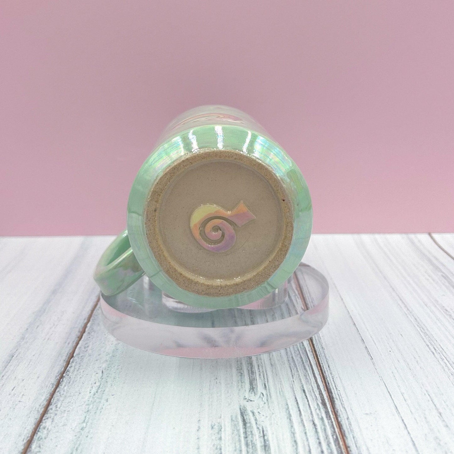 Aqua Opalescent Rainbow and Cloud Tumbler Ceramic Mug, Rainbow Beer Can Glass Tumbler, Rainbow Gift For Her, Handmade Ceramic Mug