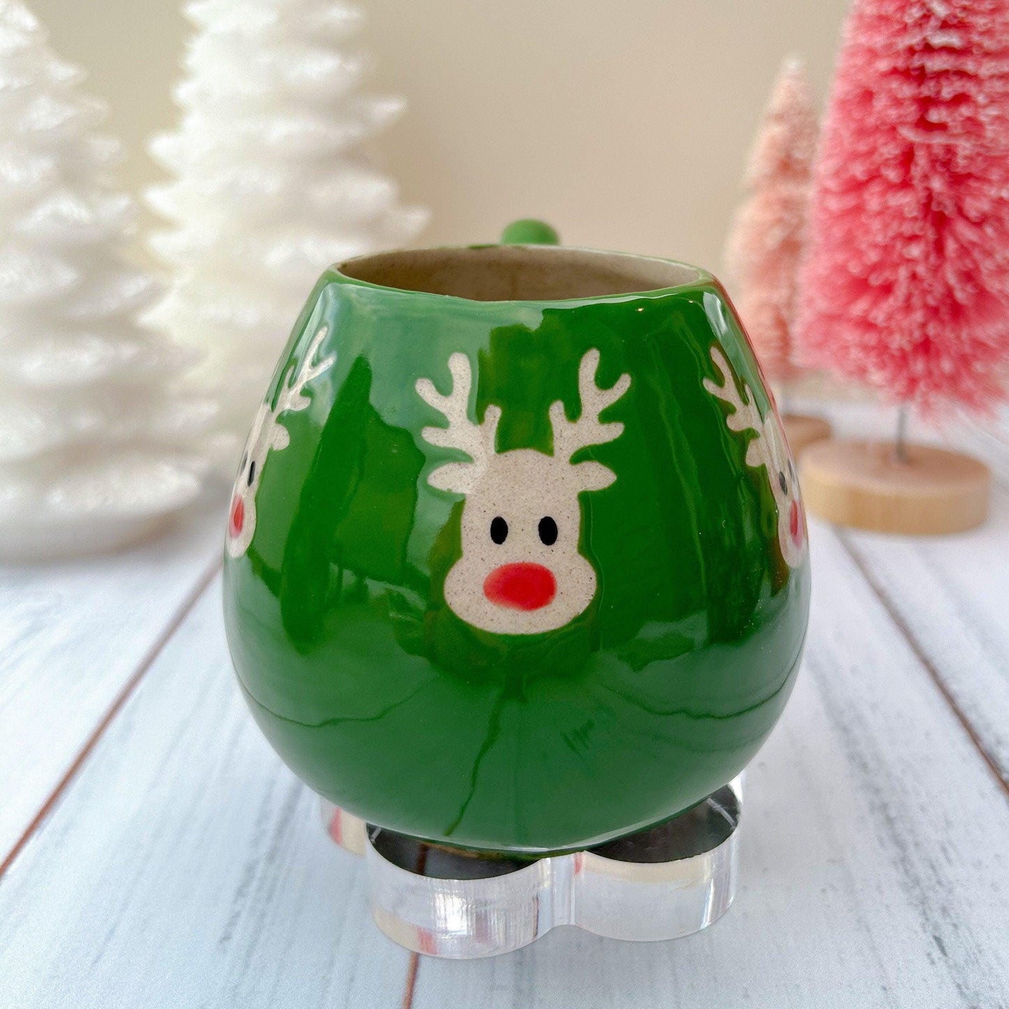 Green Reindeer 12 Ounce Ceramic Mug