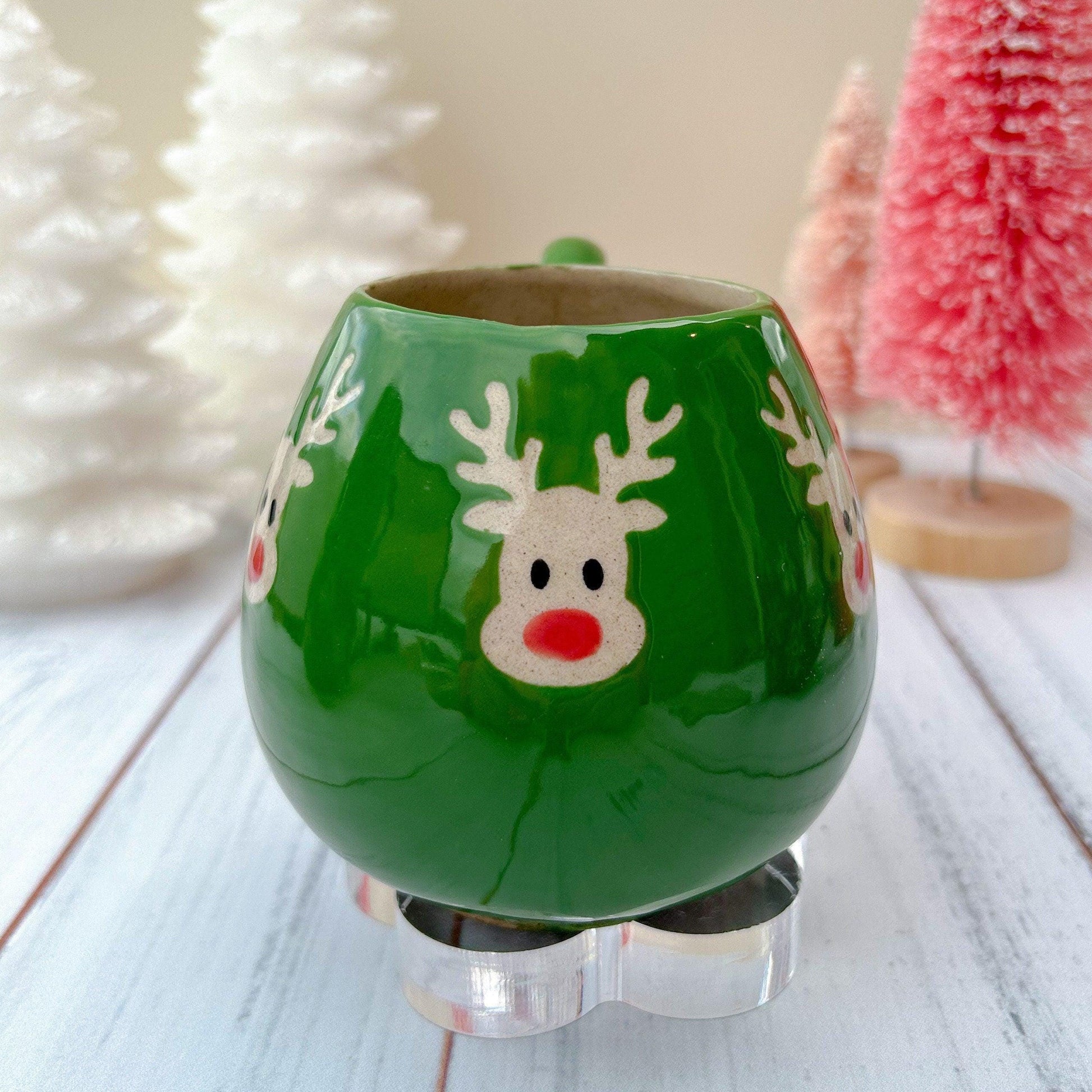 Green Reindeer 12 Ounce Ceramic Mug