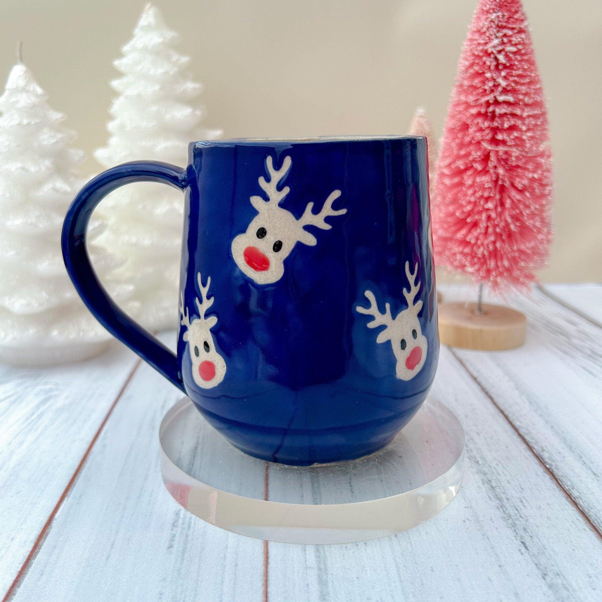 Blue Reindeer 16 Ounce Ceramic Mug