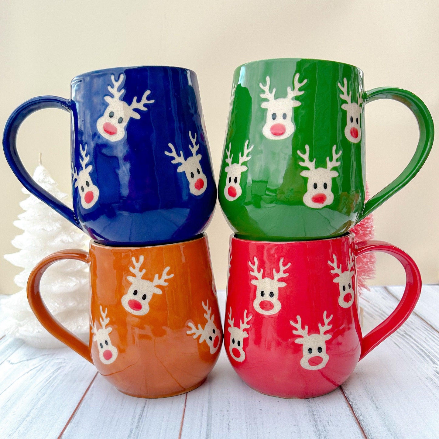 Blue Reindeer 16 Ounce Ceramic Mug
