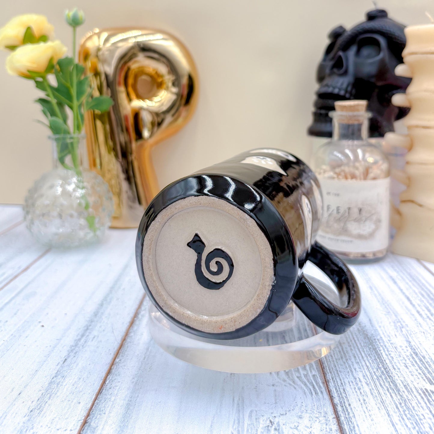 Black Skeleton Ghost Ceramic Tumbler Mug