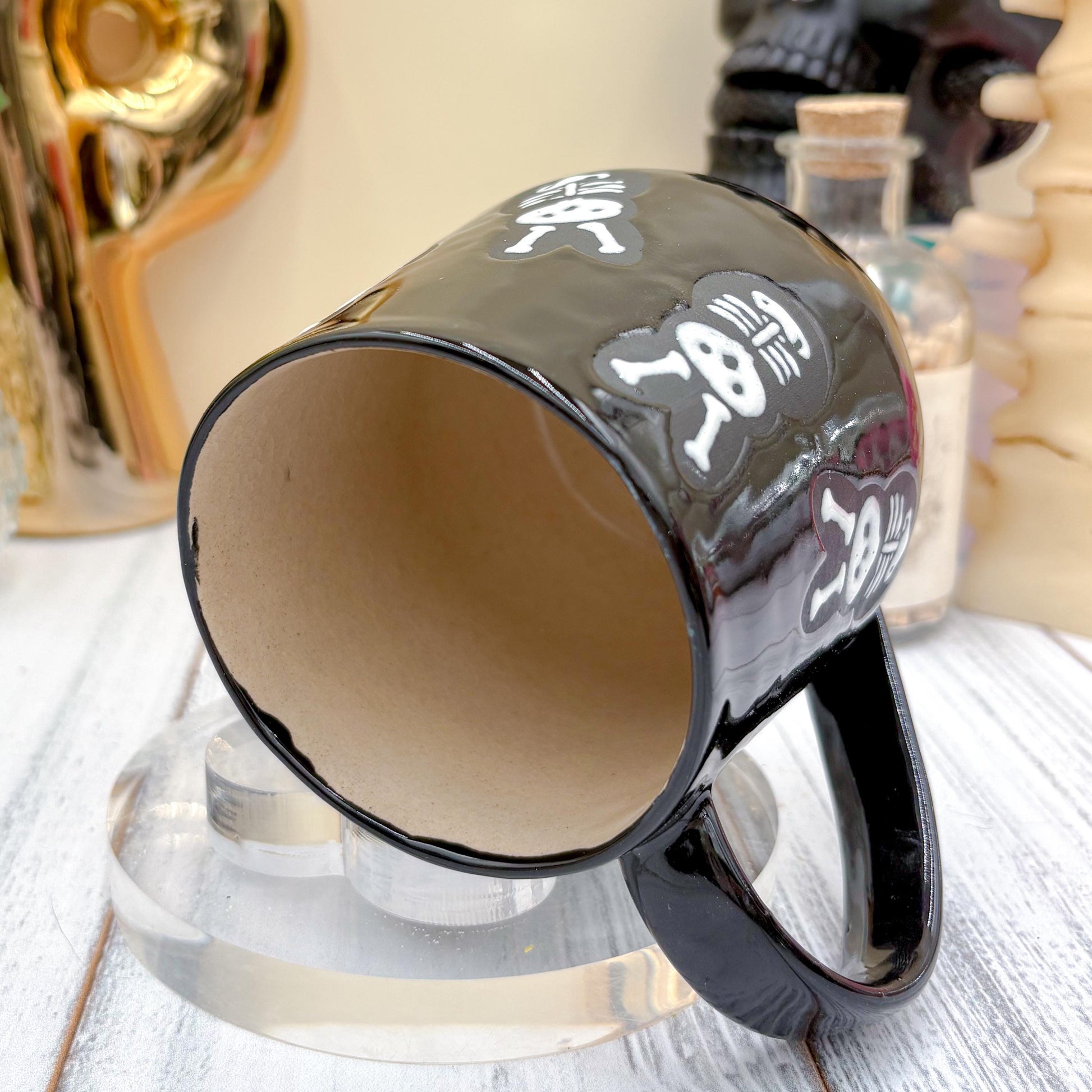 Matte Black Seleton Bunny Spring Ceramic Mug