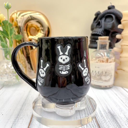Matte Black Seleton Bunny Spring Ceramic Mug