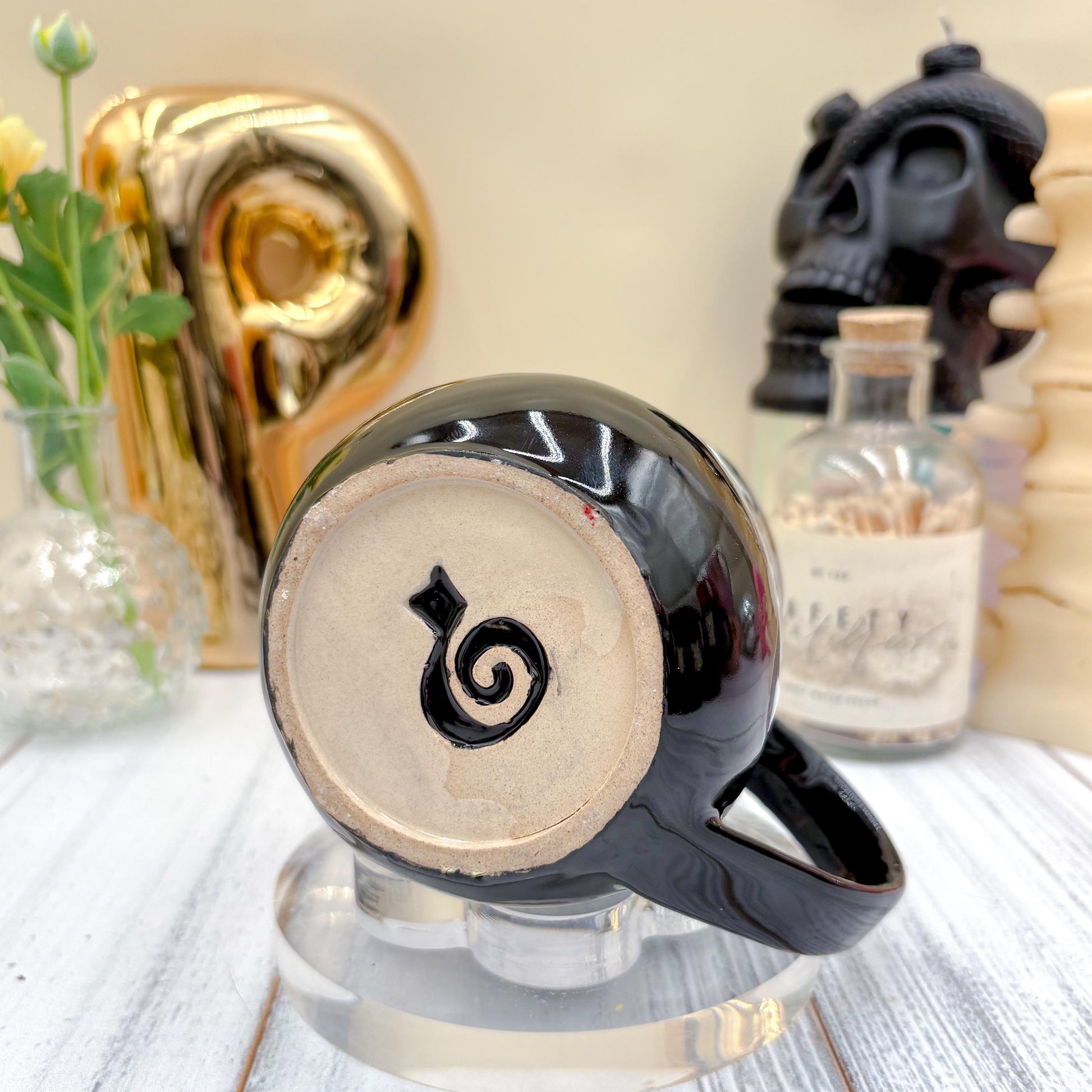 Matte Black Seleton Bunny Spring Ceramic Mug