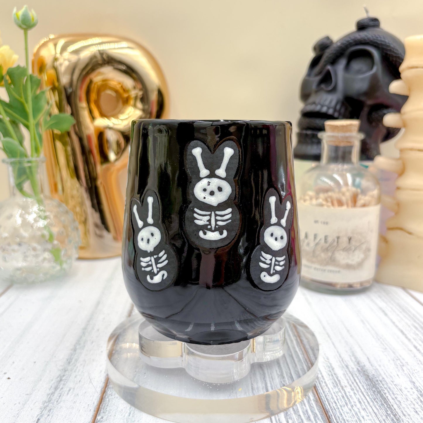 Matte Black Seleton Bunny Spring Ceramic Mug