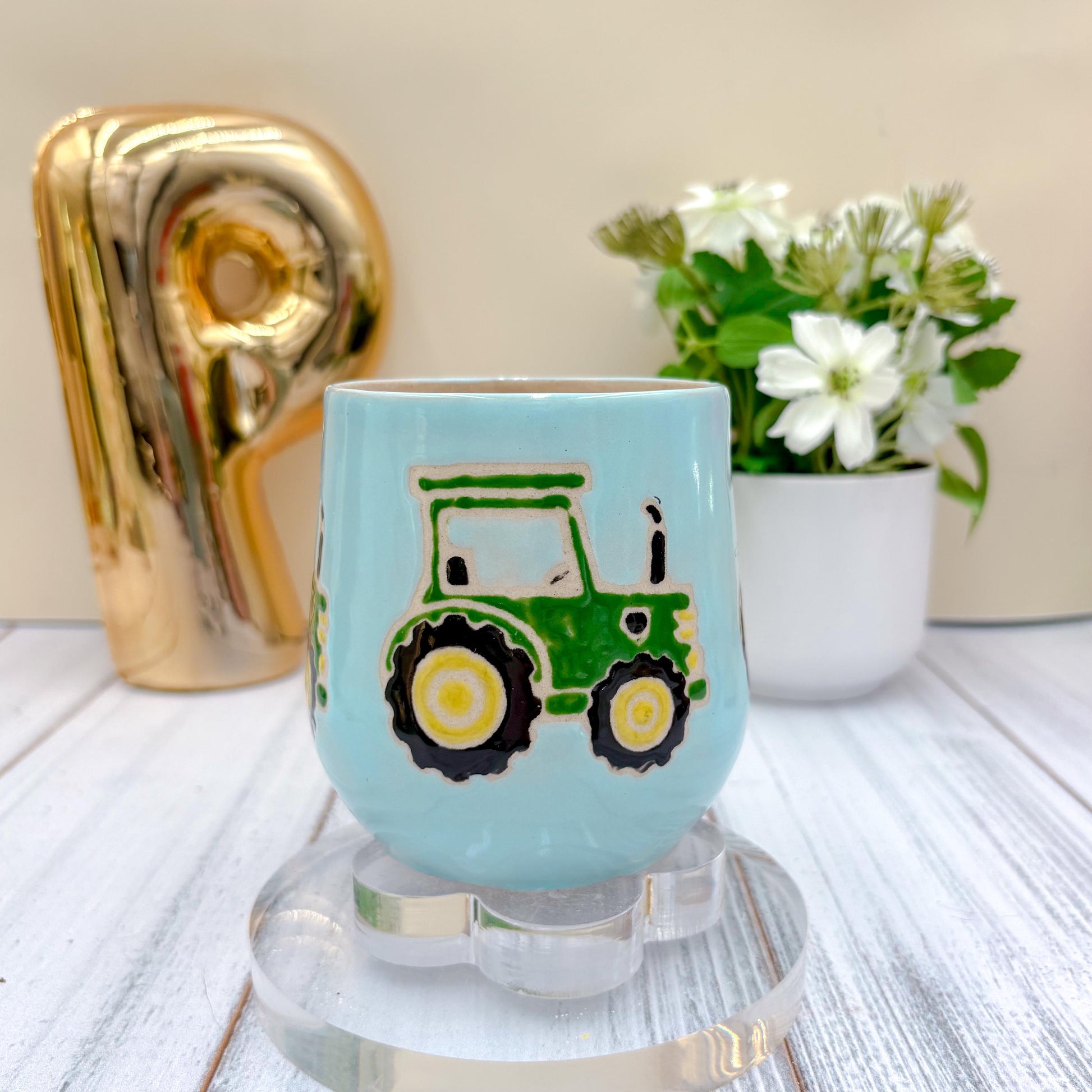 Blue Tractor Ceramic Mug