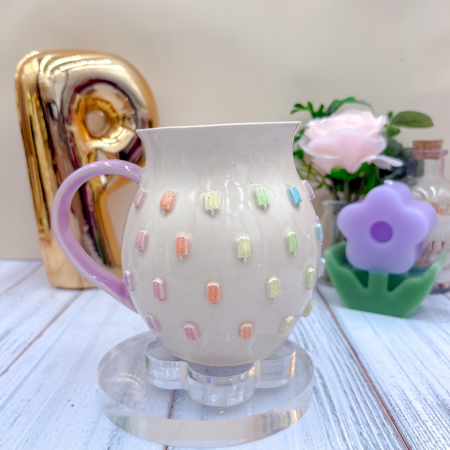 Pastel Rainbow Ice Cream 20 Ounce Ceramic Mug, Ceramic Mug Handmade, Summer Gift Idea, Ice Cream Lovers, Ice Cream Mug For Mom, Ice CreamCup