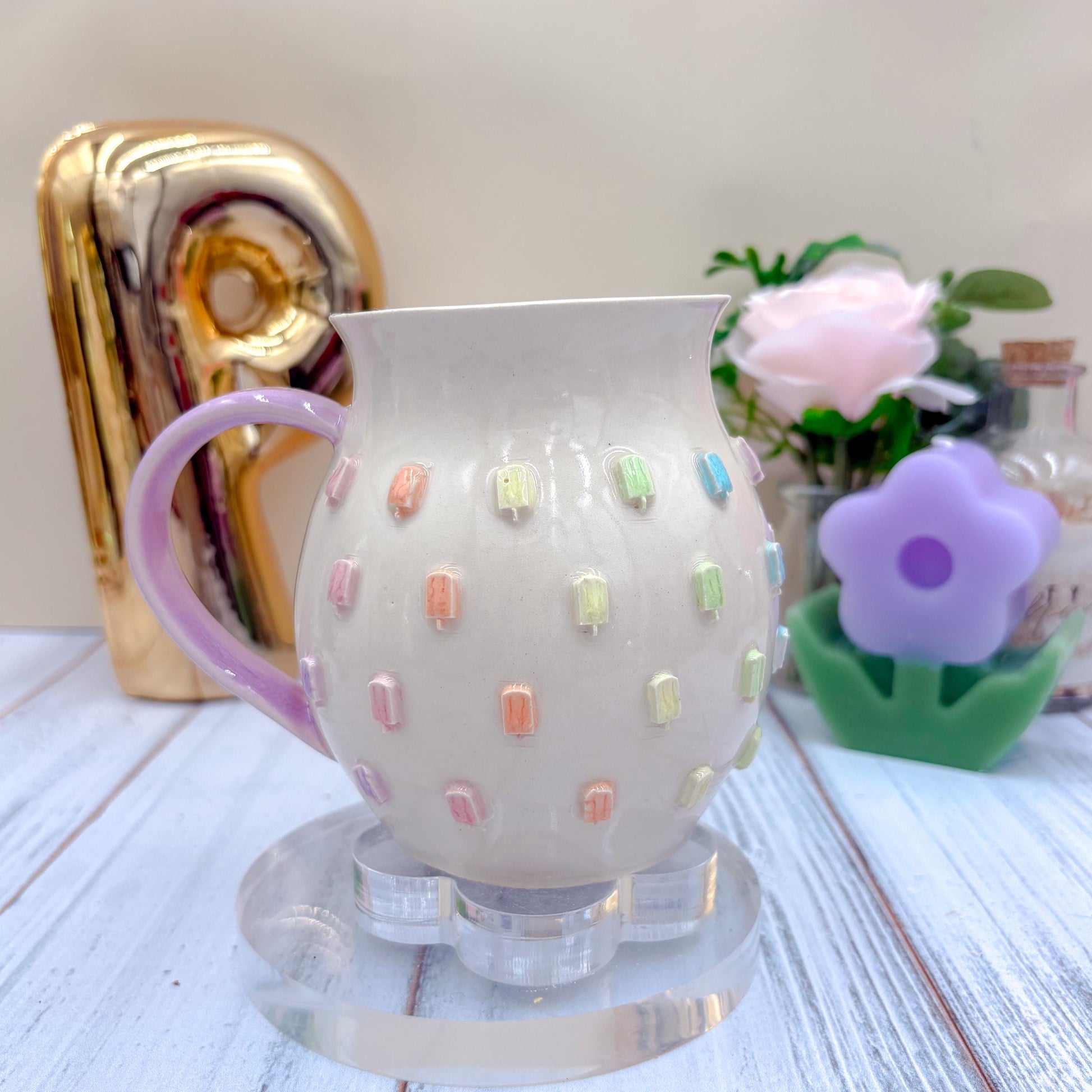 Pastel Rainbow Ice Cream 20 Ounce Ceramic Mug, Ceramic Mug Handmade, Summer Gift Idea, Ice Cream Lovers, Ice Cream Mug For Mom, Ice CreamCup