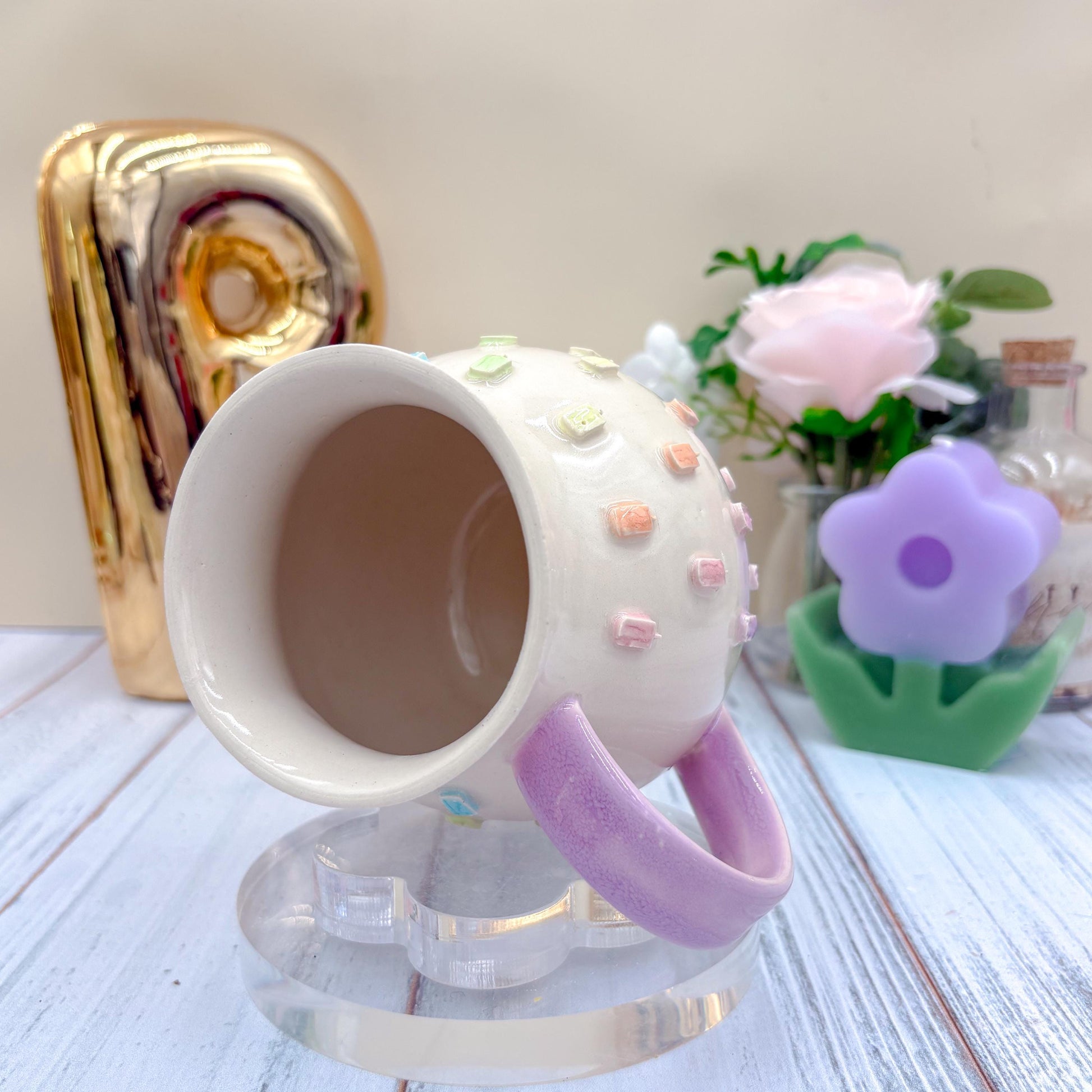 Pastel Rainbow Ice Cream 20 Ounce Ceramic Mug, Ceramic Mug Handmade, Summer Gift Idea, Ice Cream Lovers, Ice Cream Mug For Mom, Ice CreamCup