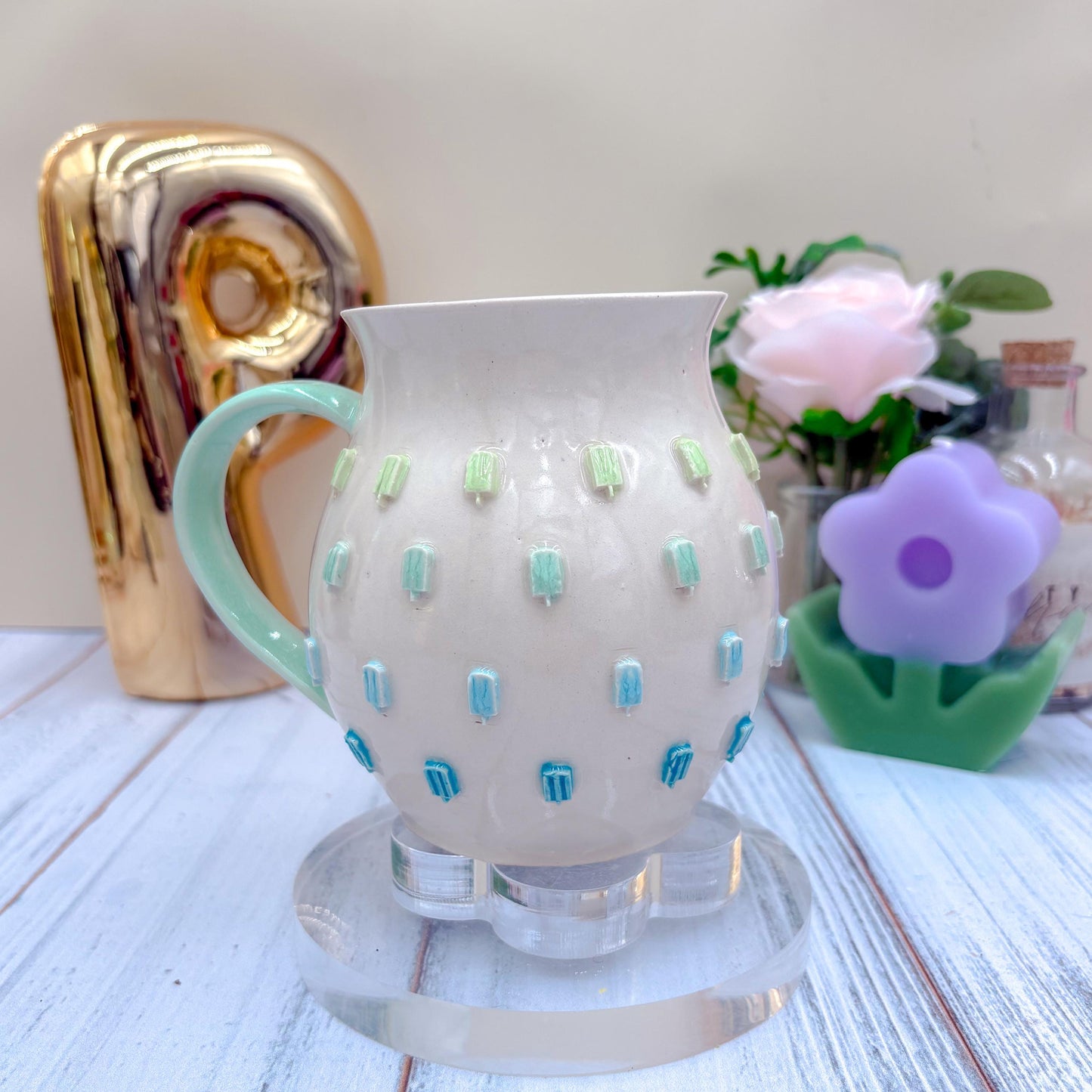 Blue Rainbow Ice Cream 20 Ounce Ceramic Mug, Ceramic Mug Handmade, Summer Gift Idea, Ice Cream Lovers, Ice Cream Mug For Mom, Ice CreamCup
