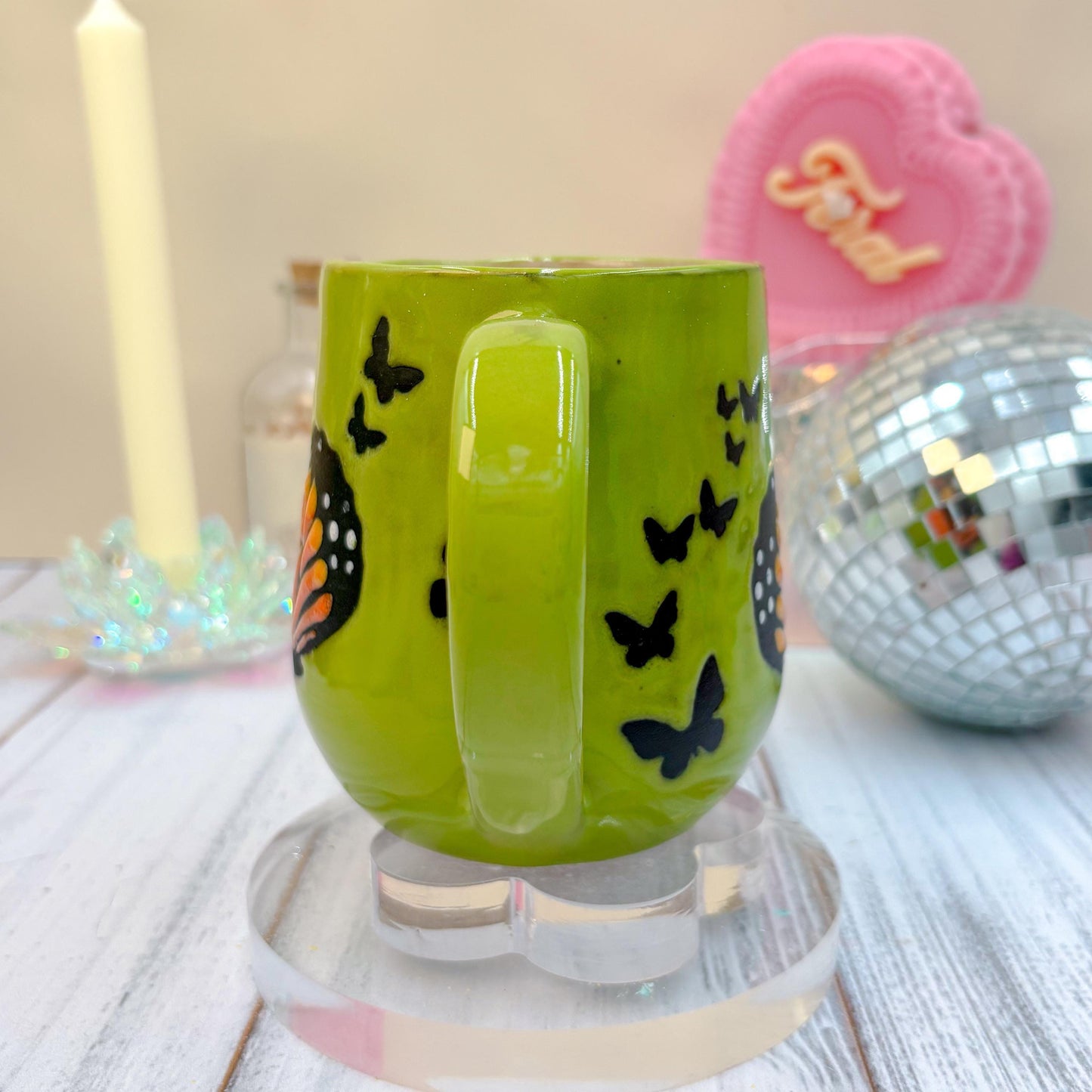 Green Monarch Butterfly Ceramic Mug