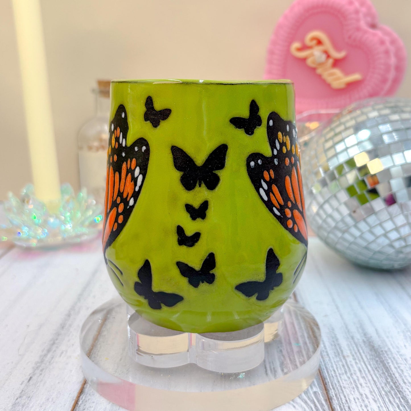 Green Monarch Butterfly Ceramic Mug