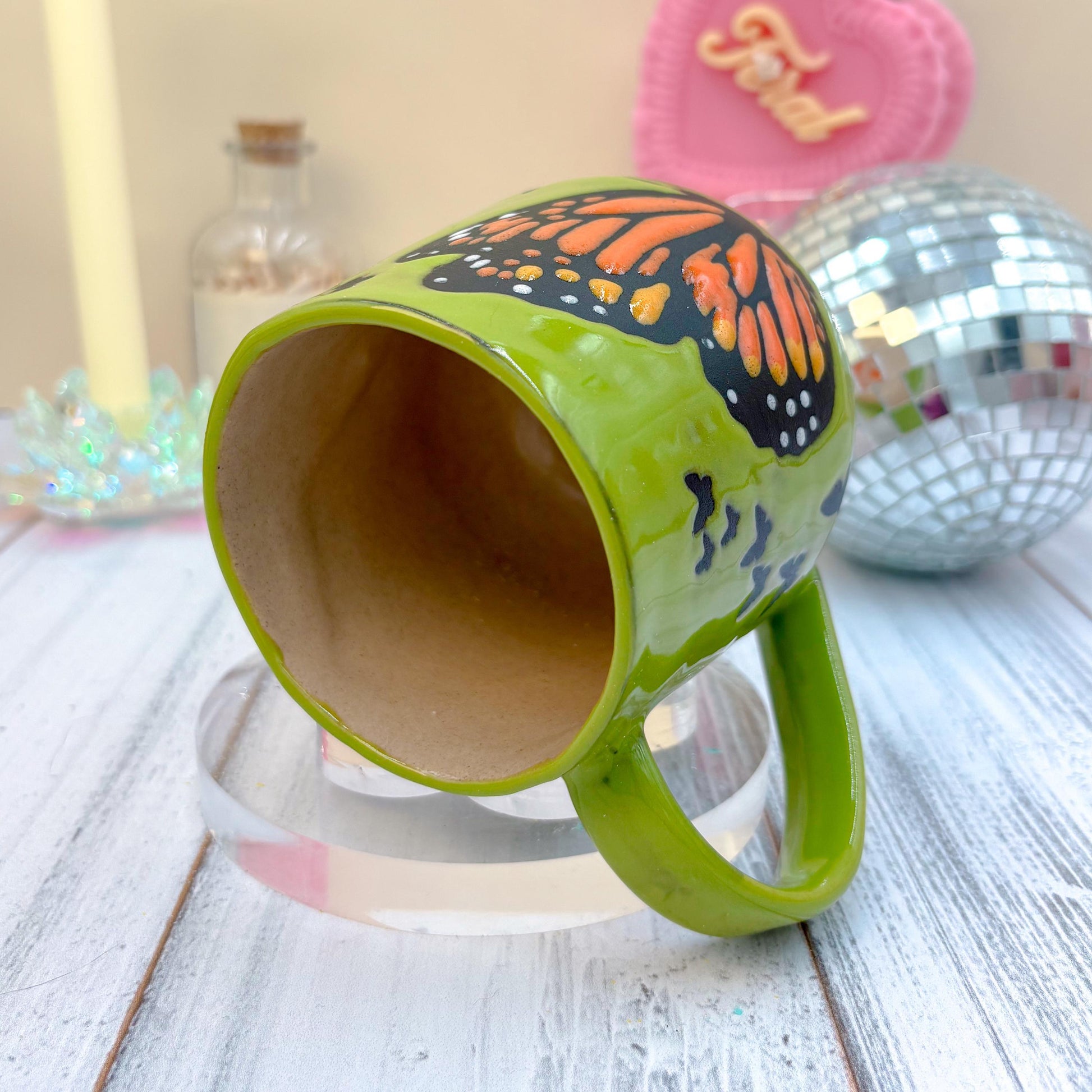 Green Monarch Butterfly Ceramic Mug