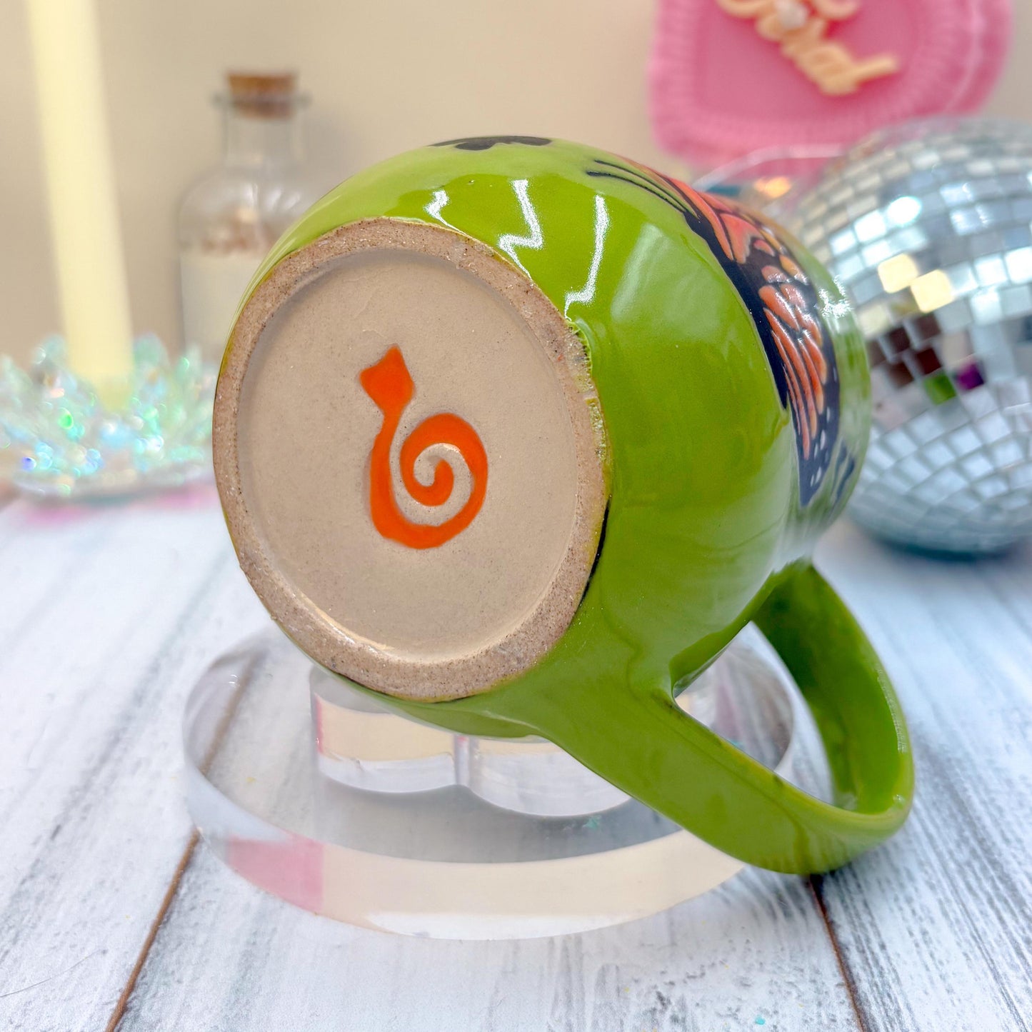 Green Monarch Butterfly Ceramic Mug