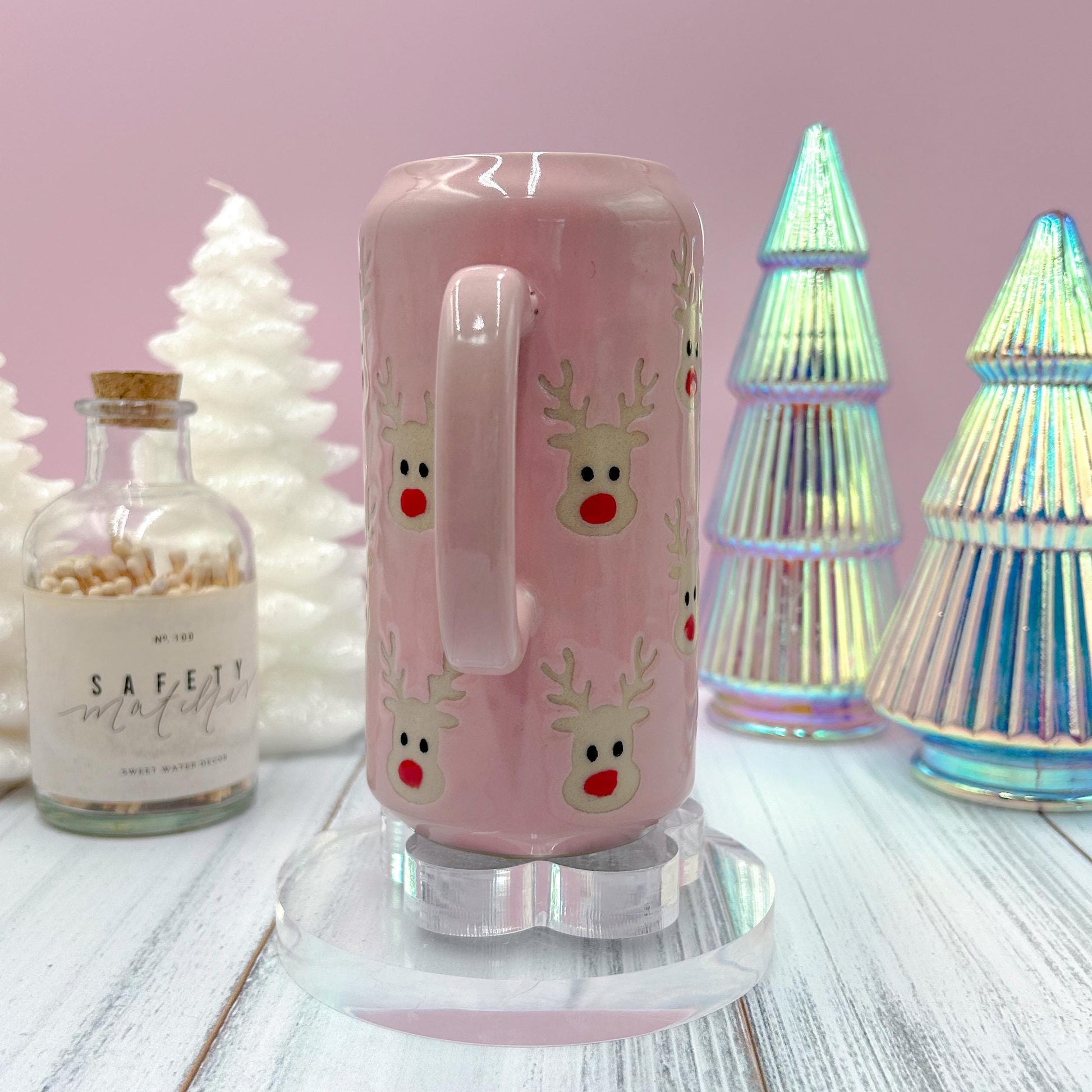 Pink Reindeer Christmas Mug