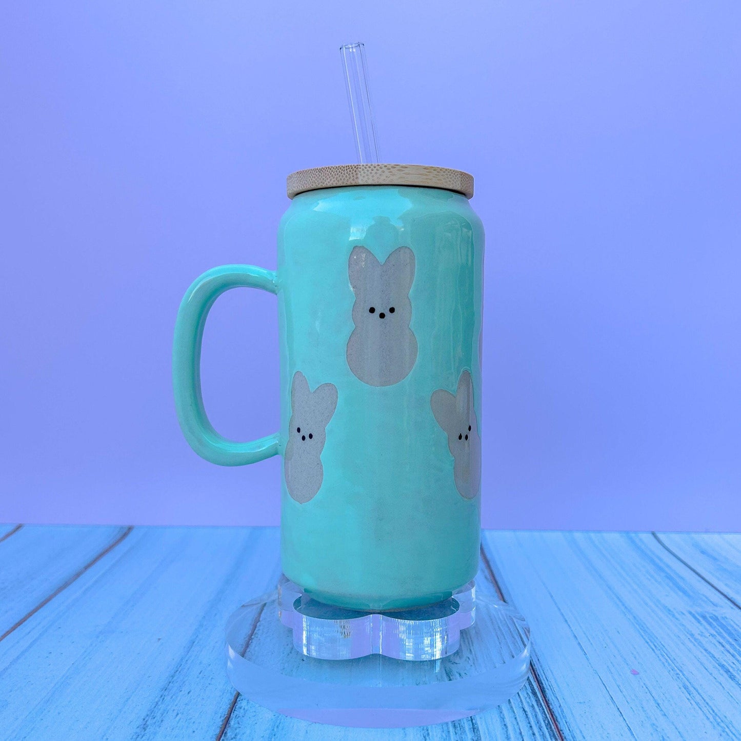 Aqua Bunny Spring Ceramic Tumbler Mug