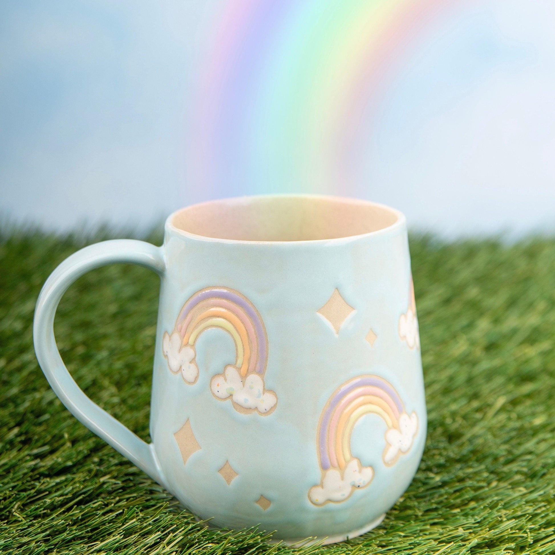 Light Blue Rainbow Ceramic Mug