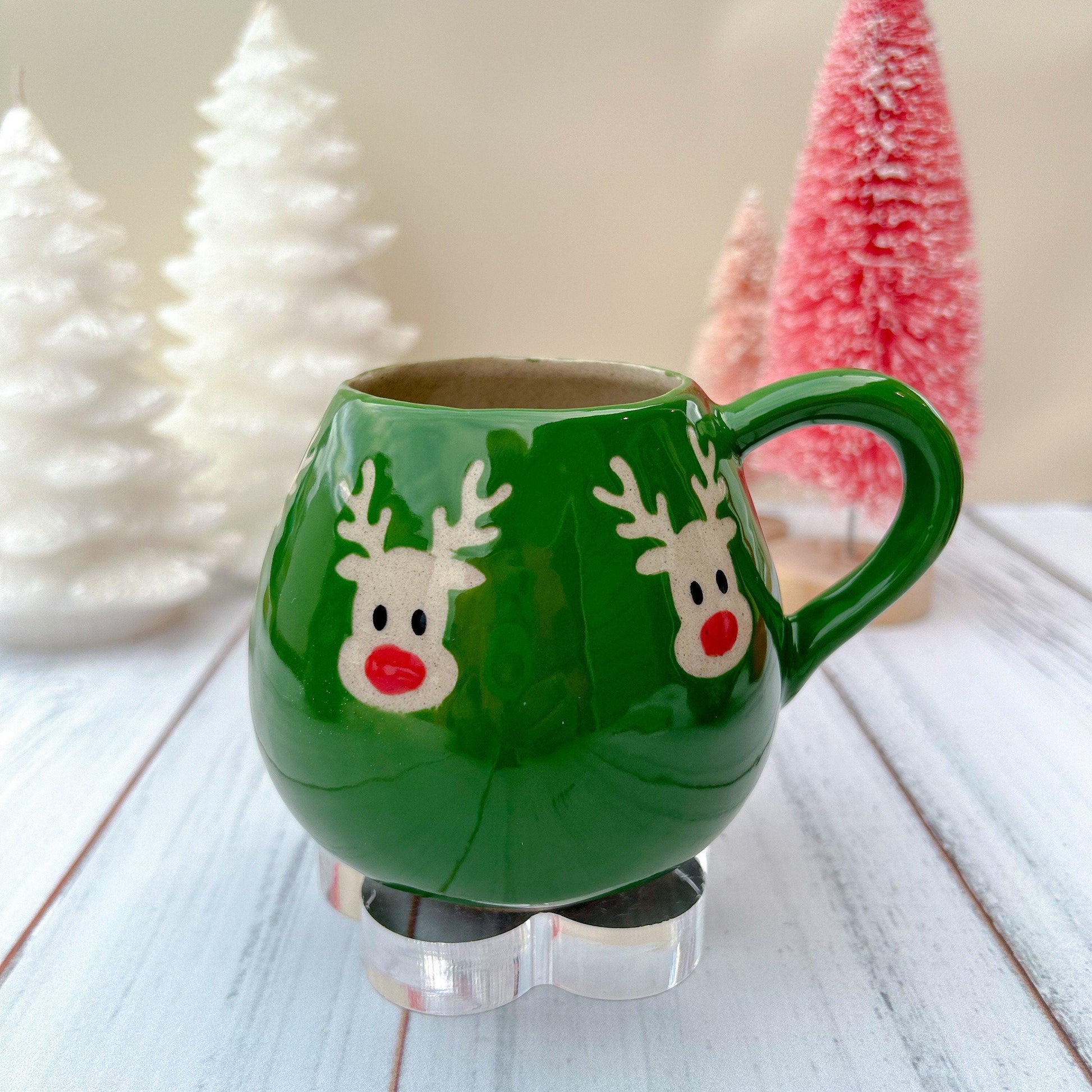 Green Reindeer 12 Ounce Ceramic Mug