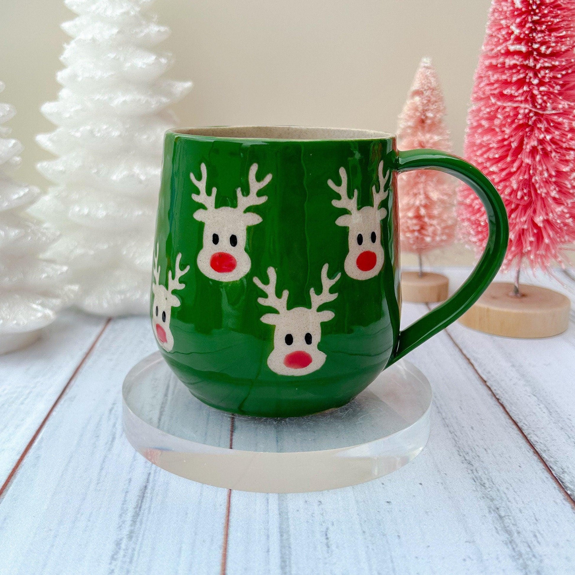 Green Reindeer Ceramic Mug