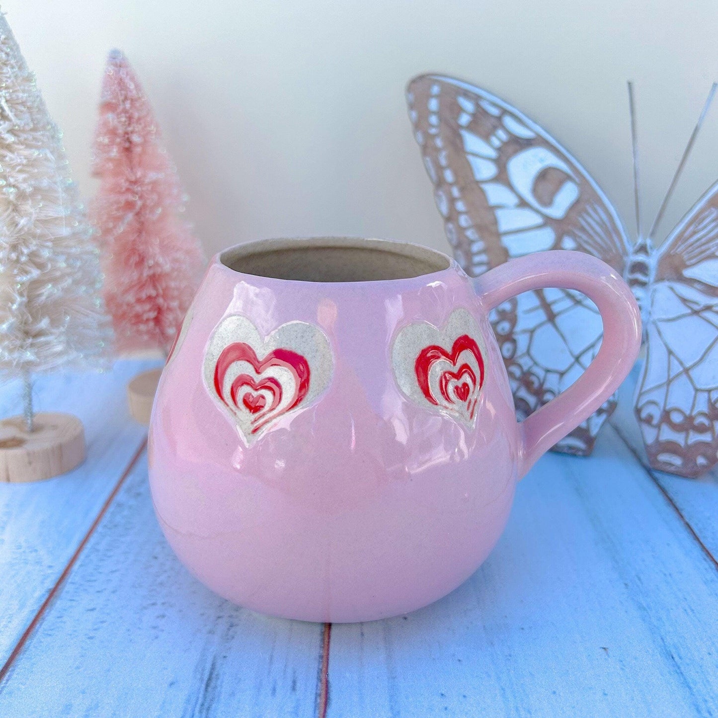 Pink and Red Heart 12 Ounce Ceramic Mug