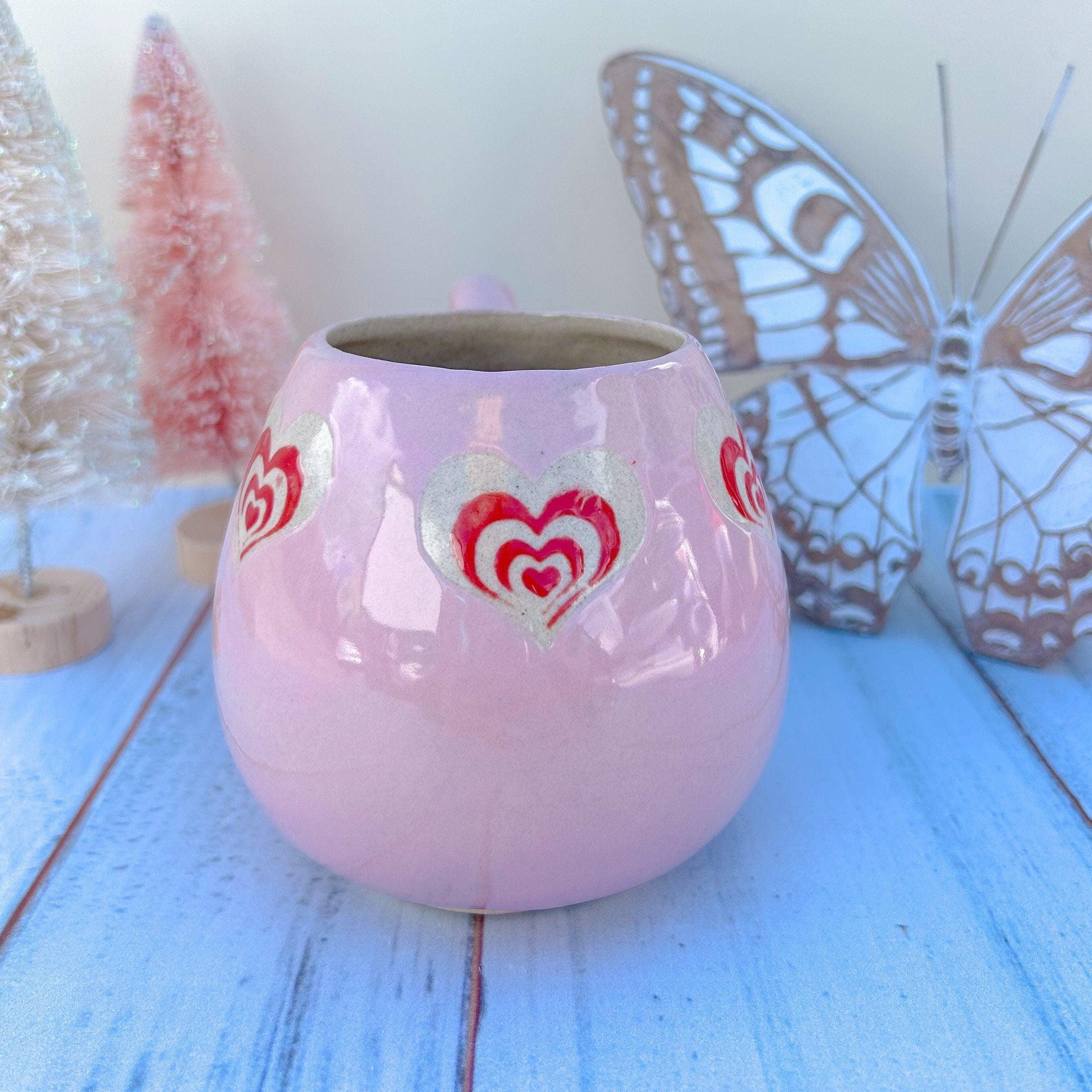 Pink and Red Heart 12 Ounce Ceramic Mug