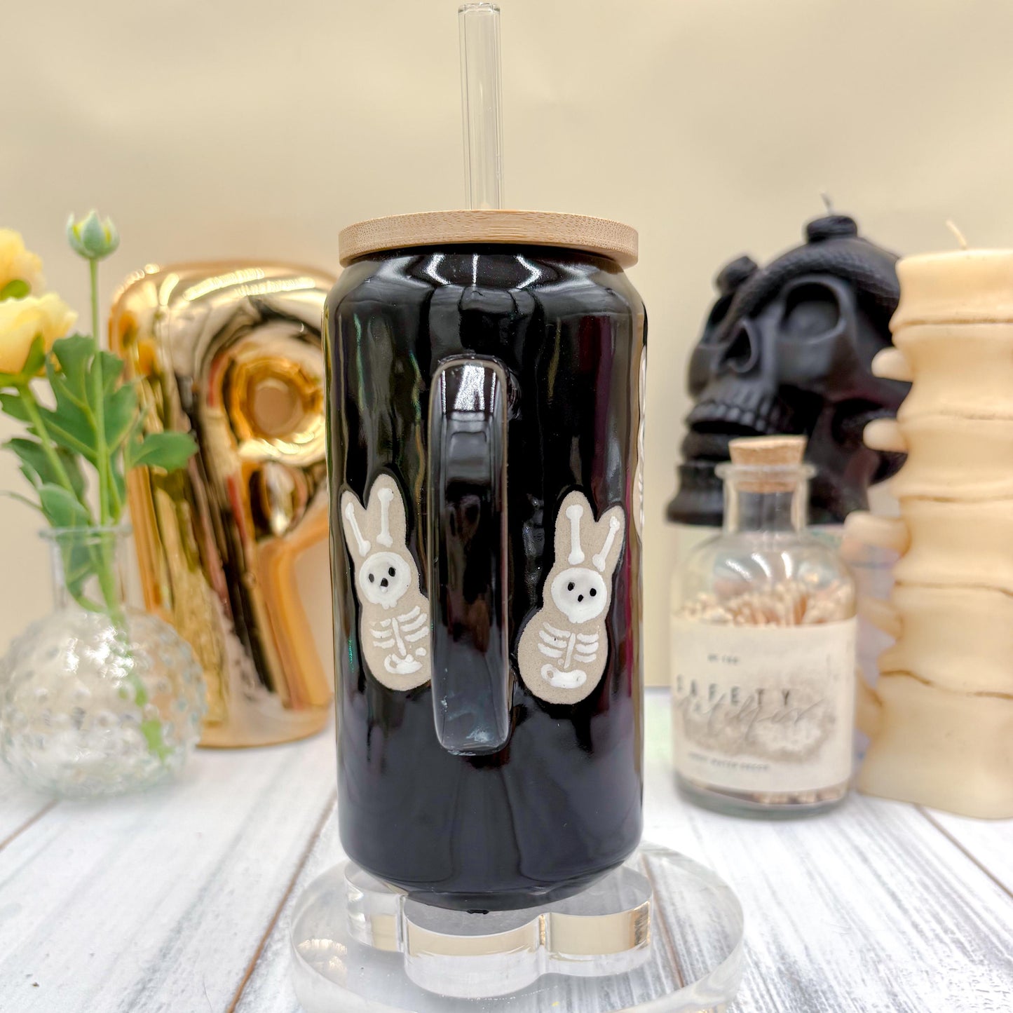 Black Seleton Bunny Spring Ceramic Mug