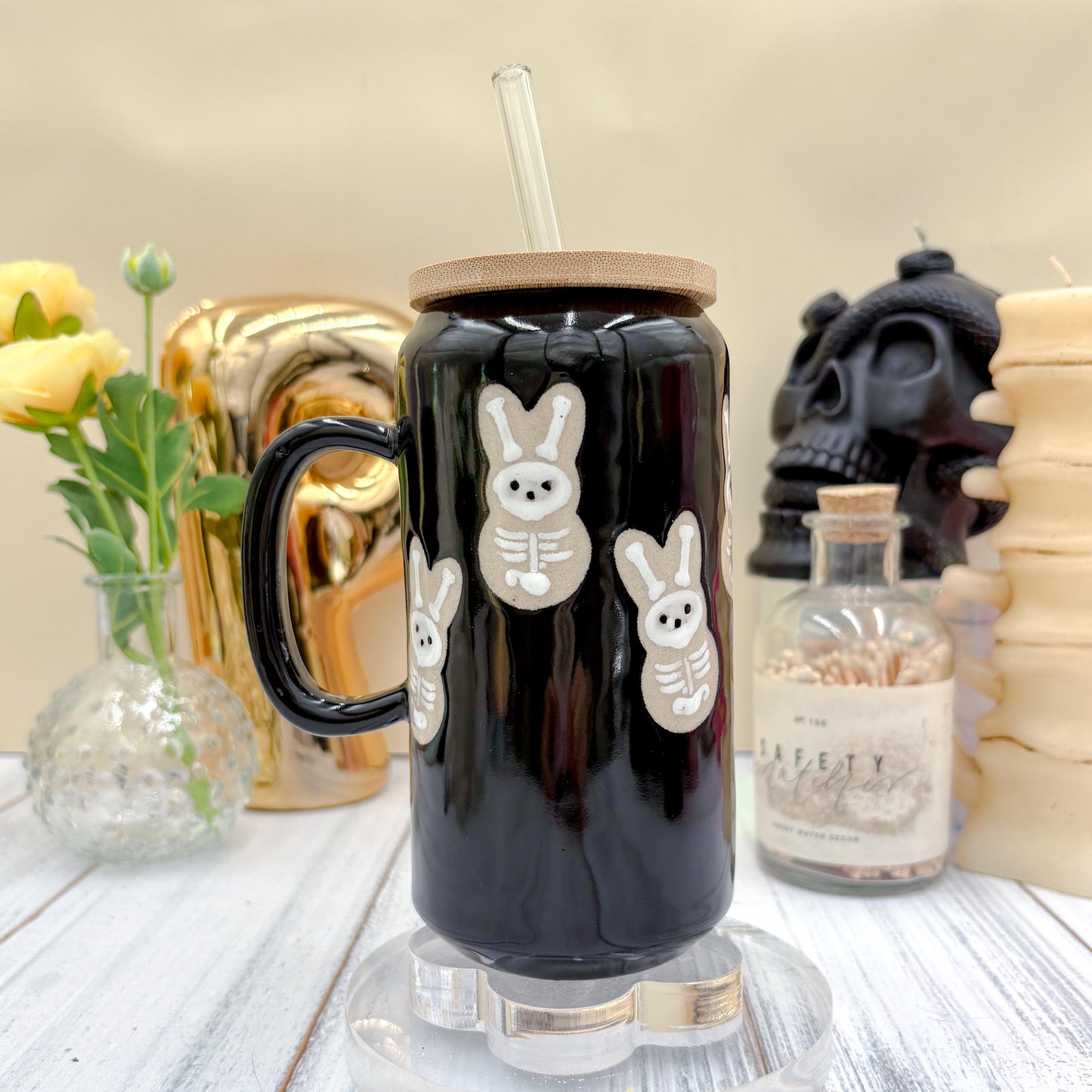 Black Seleton Bunny Spring Ceramic Mug