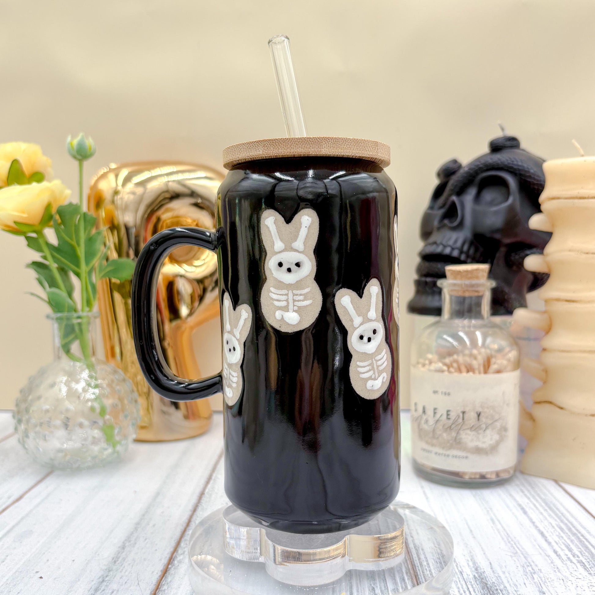 Black Seleton Bunny Spring Ceramic Mug