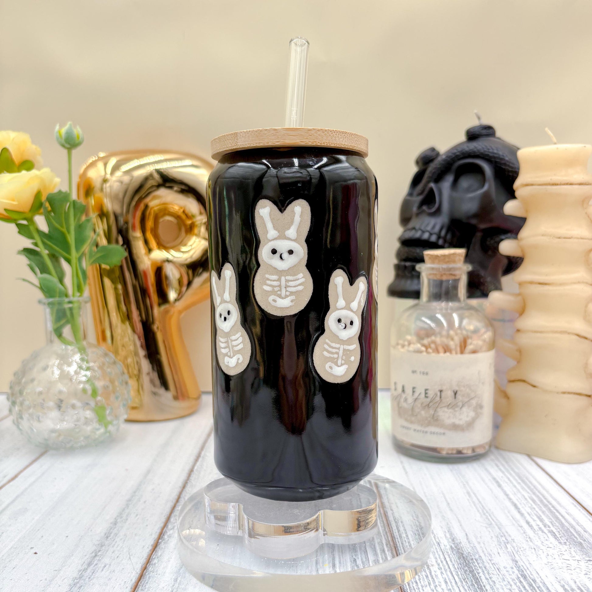 Black Seleton Bunny Spring Ceramic Mug