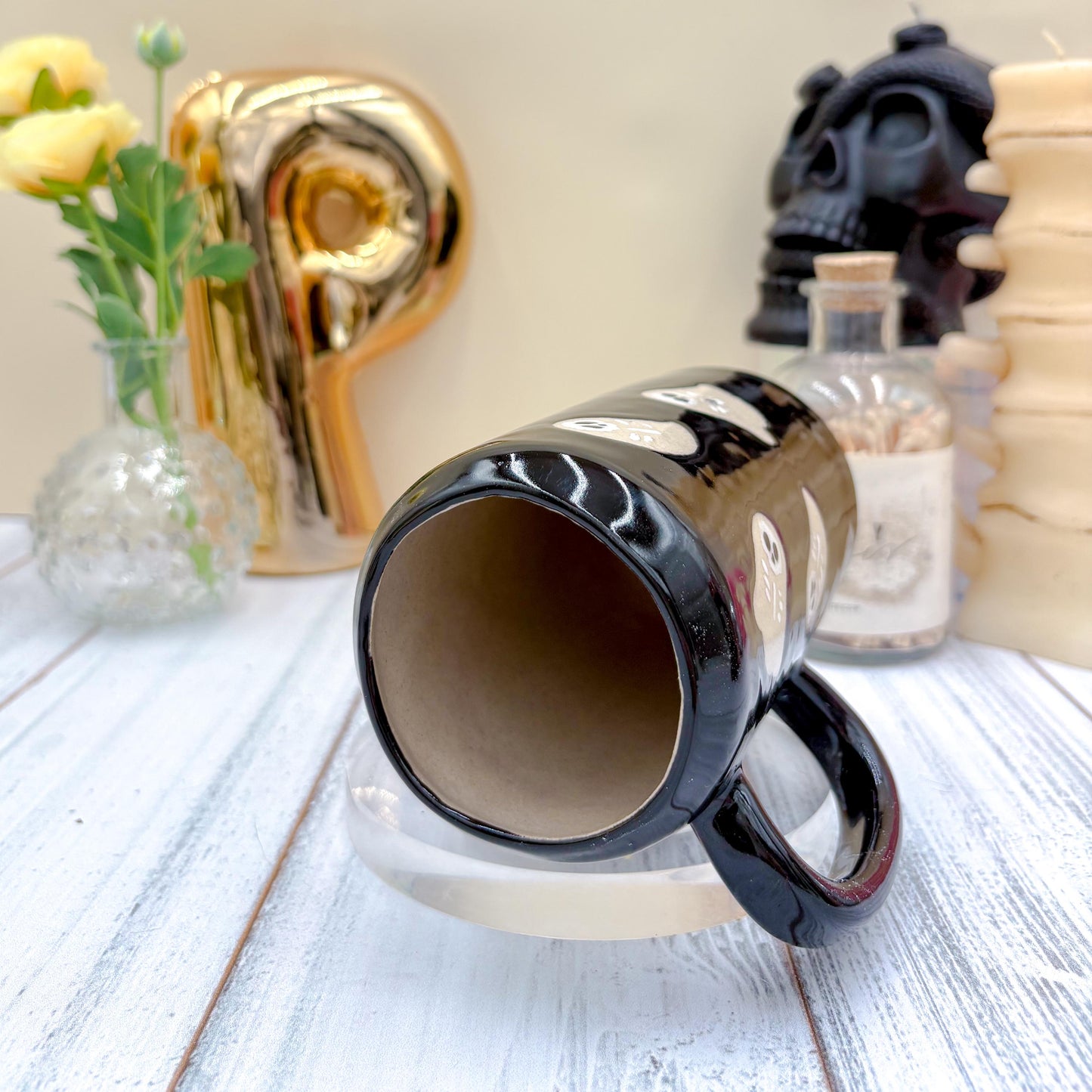 Black Skeleton Ghost Ceramic Tumbler Mug