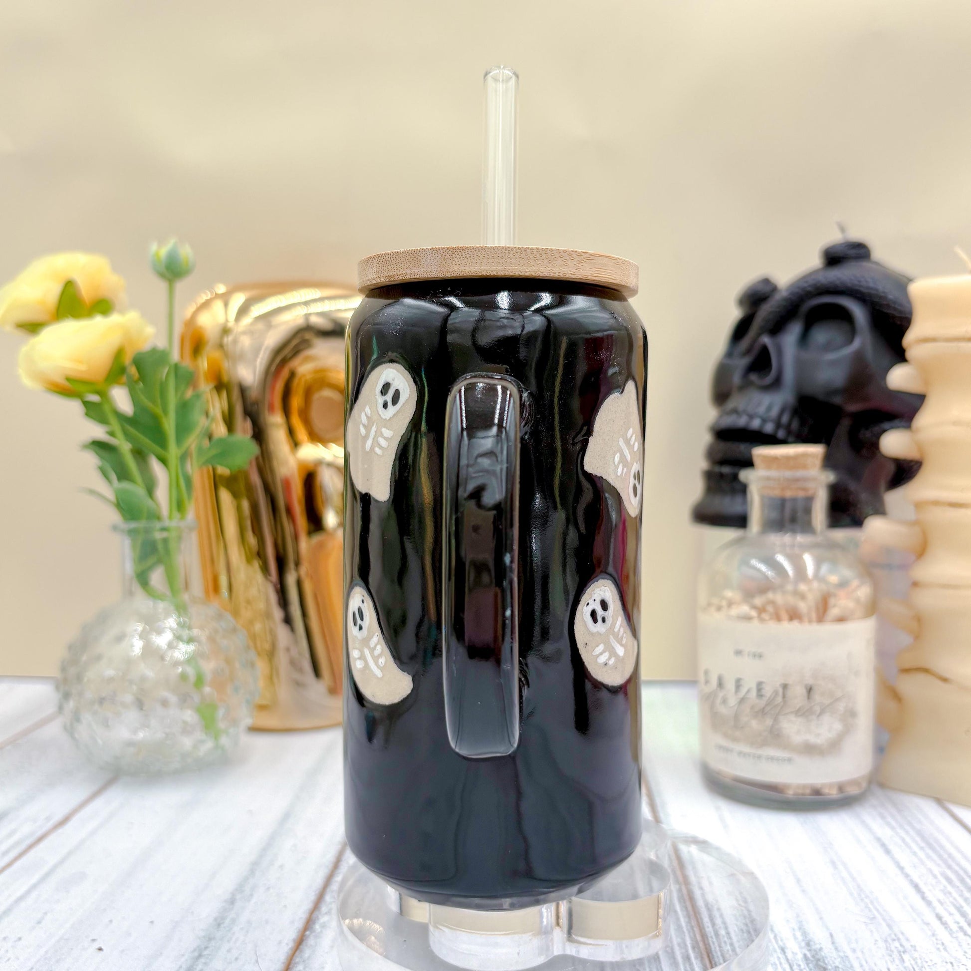Black Skeleton Ghost Ceramic Tumbler Mug