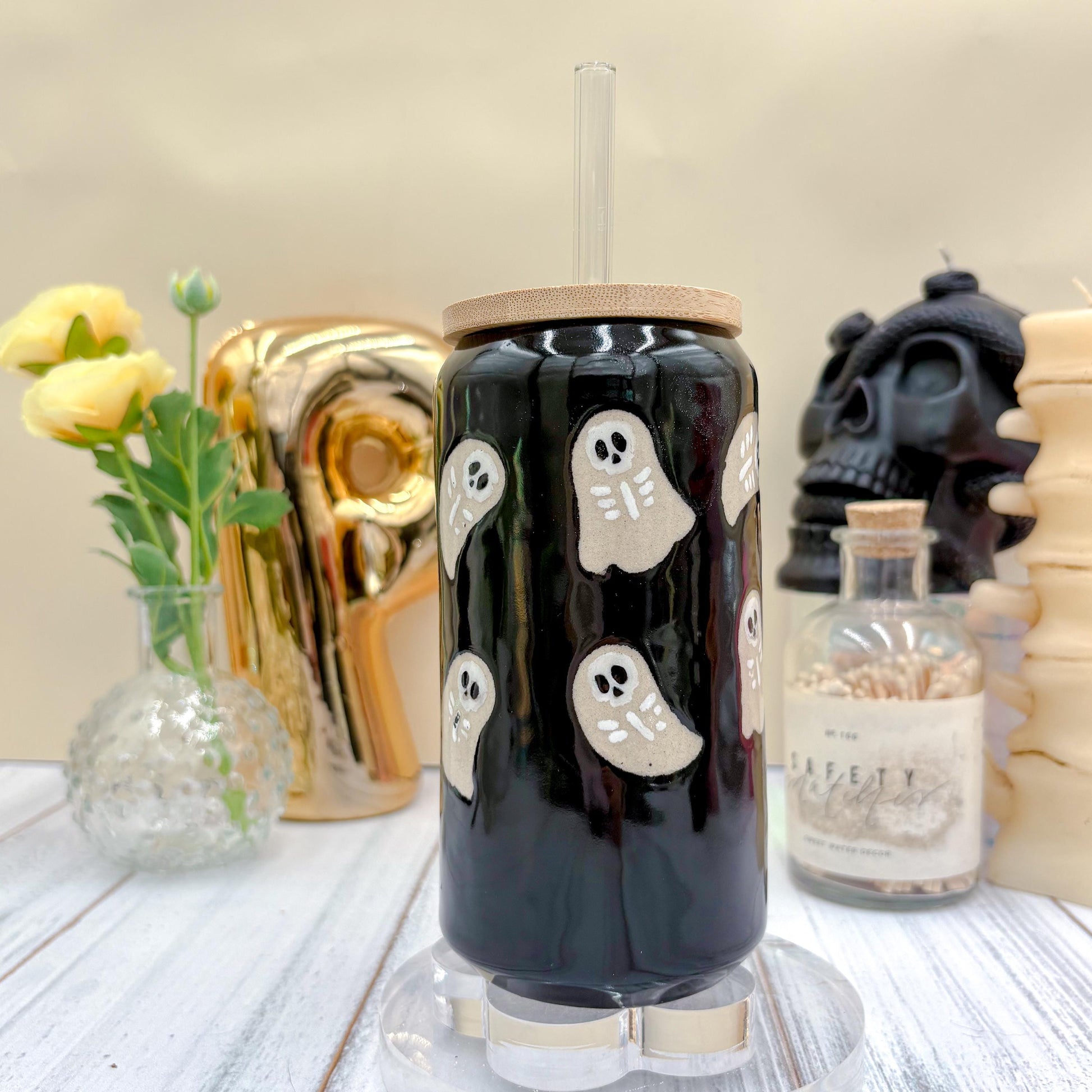 Black Skeleton Ghost Ceramic Tumbler Mug