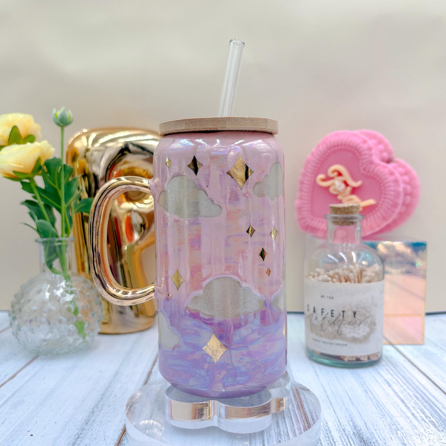 Gold Pink Cloud Sunset Ceramic Tumbler