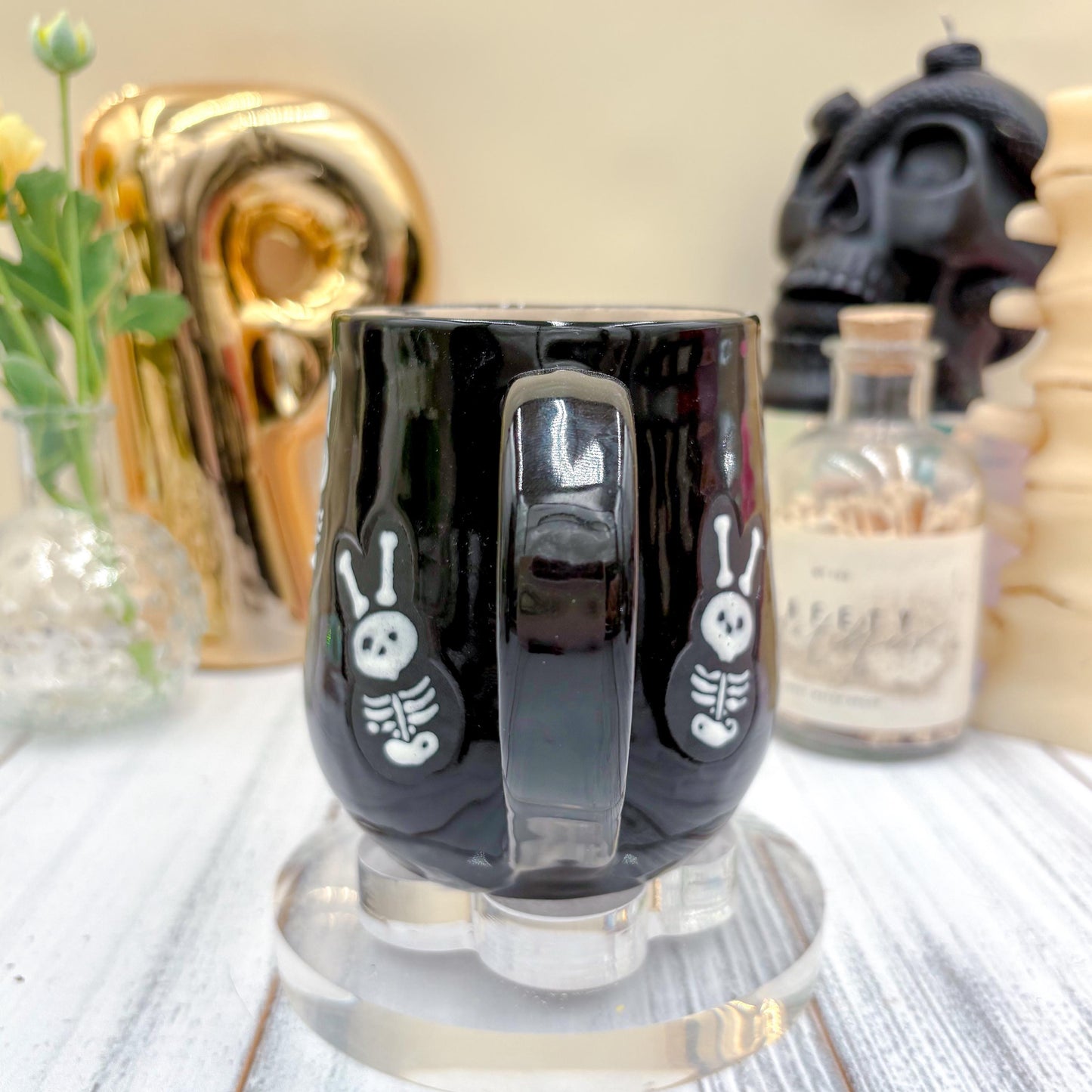 Matte Black Seleton Bunny Spring Ceramic Mug