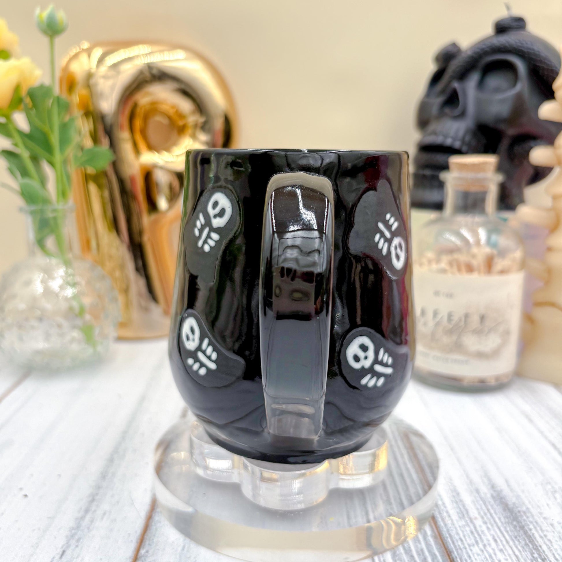 Matte Black Skeleton Ghost Ceramic Mug