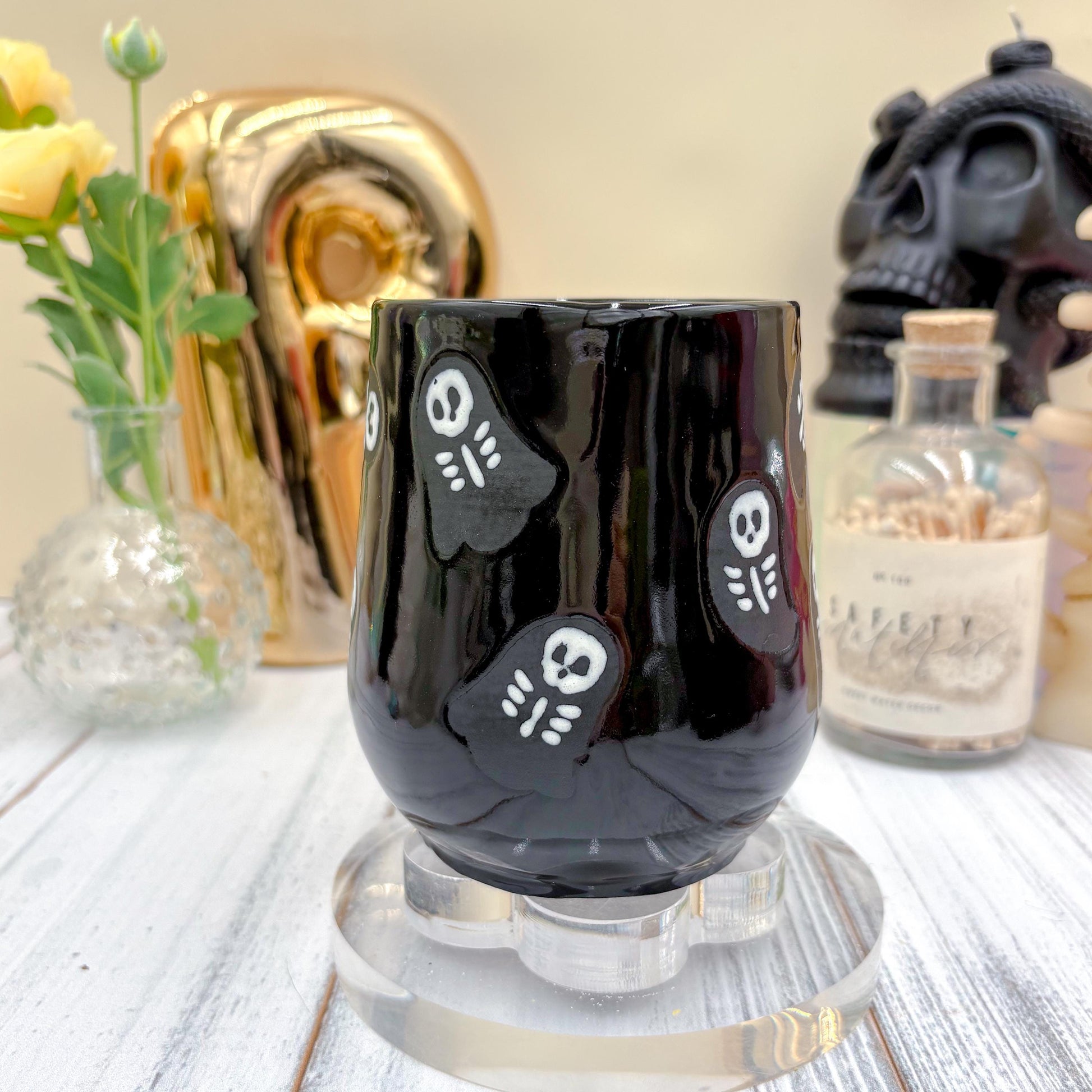 Matte Black Skeleton Ghost Ceramic Mug