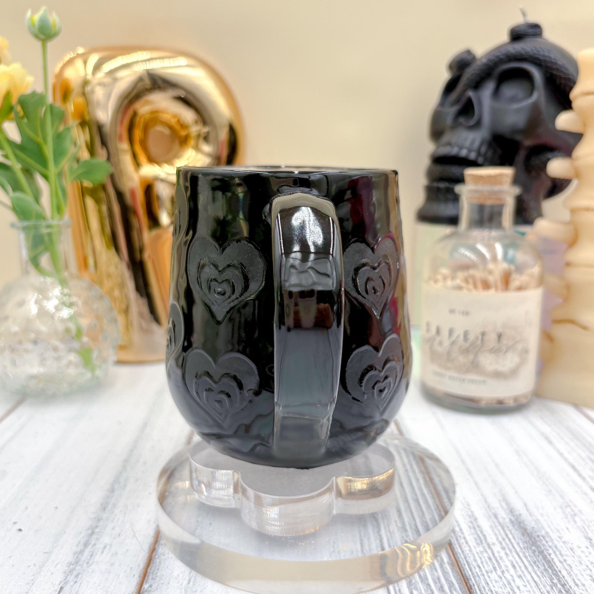Black on Black Heart Ceramic Mug