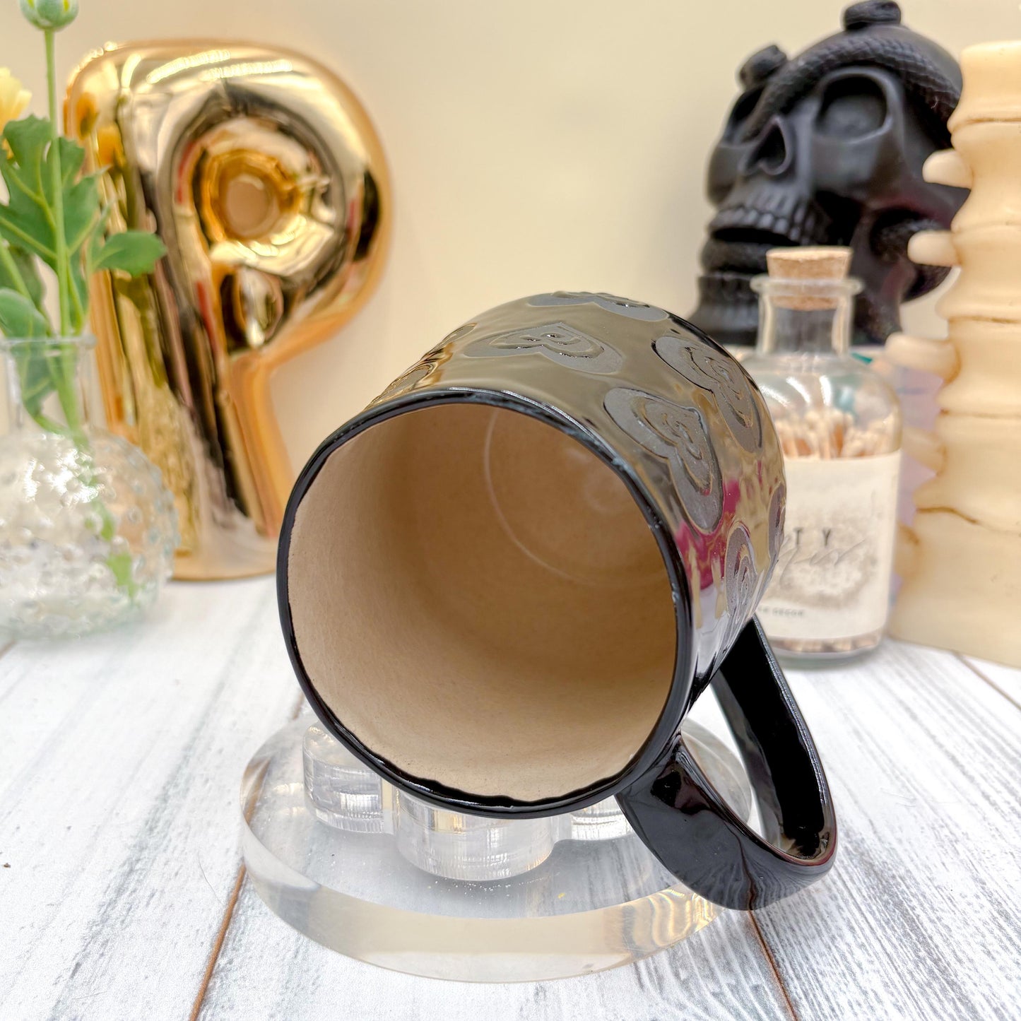 Black on Black Heart Ceramic Mug
