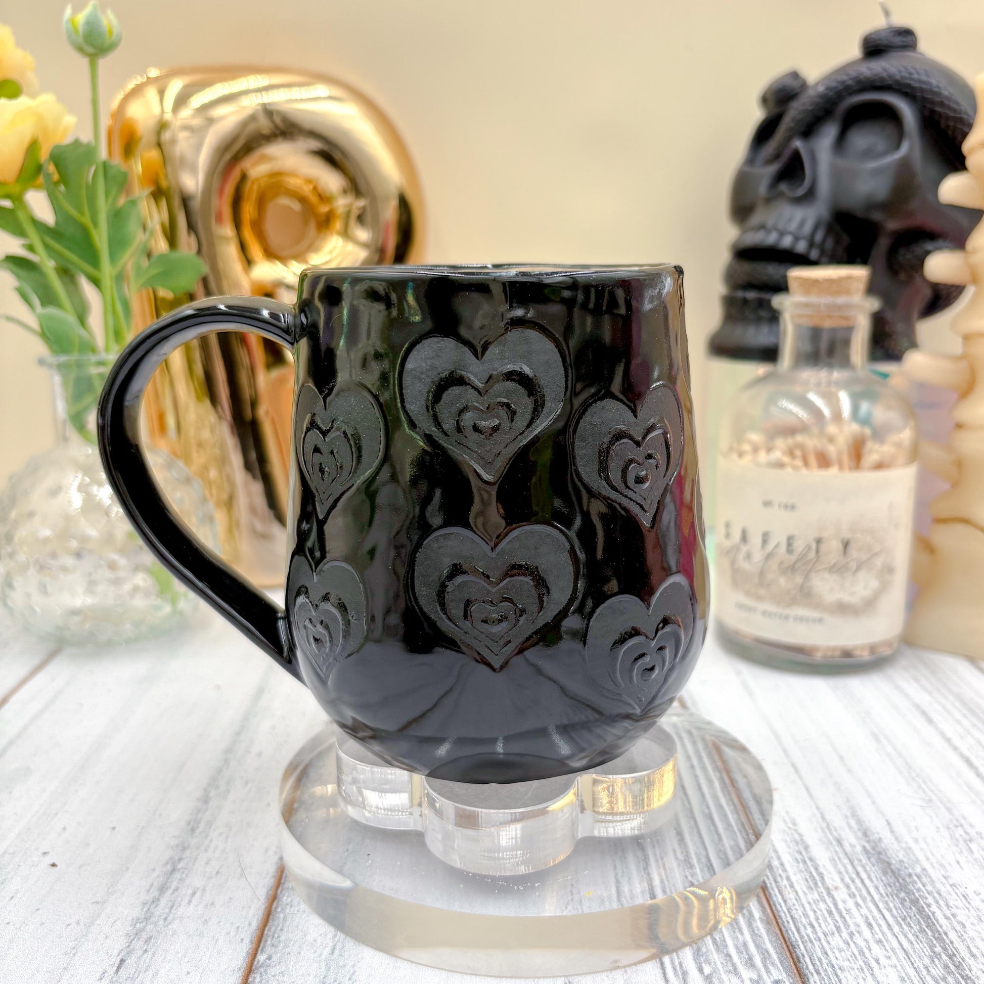 Black on Black Heart Ceramic Mug