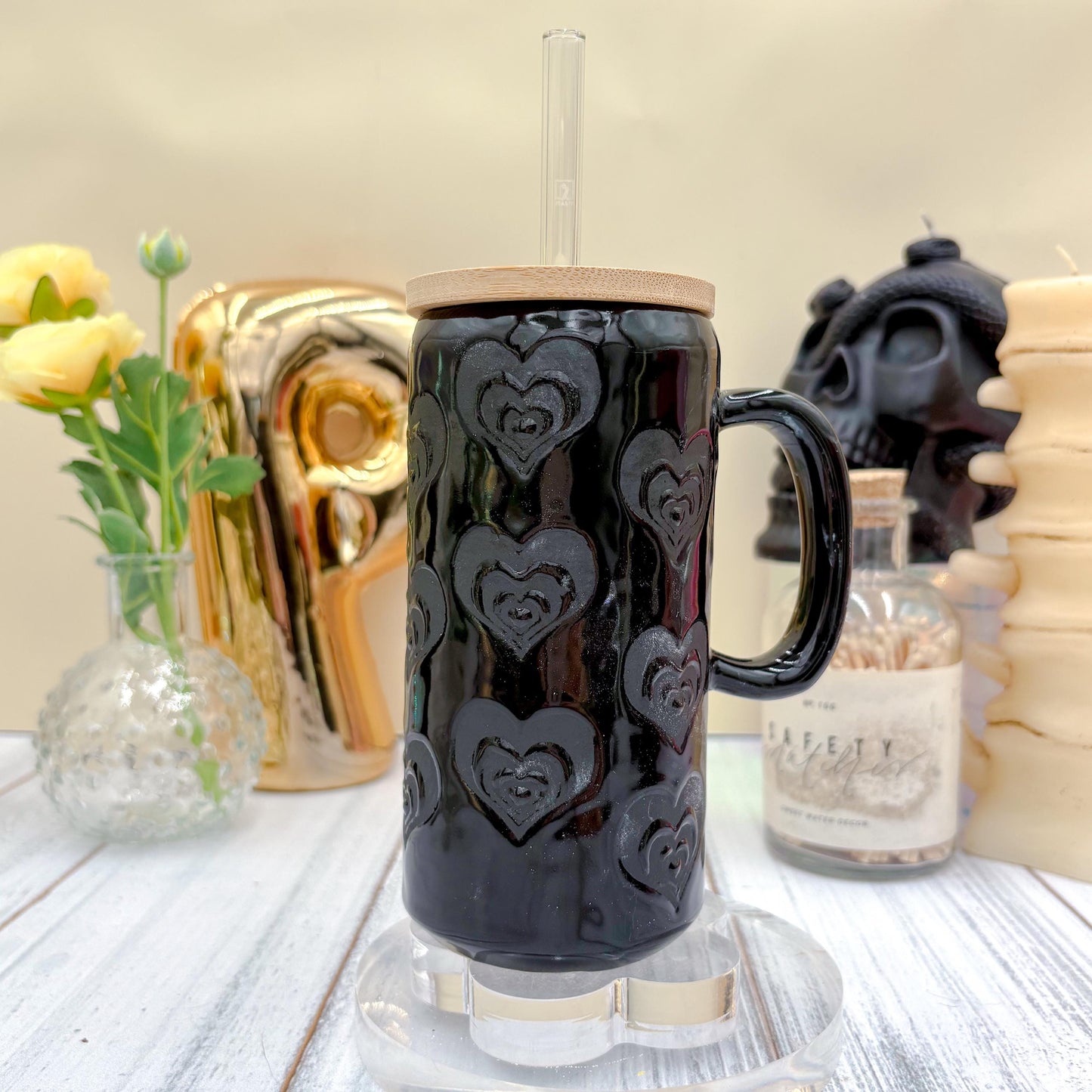 Black on Black Heart Ceramic Mug