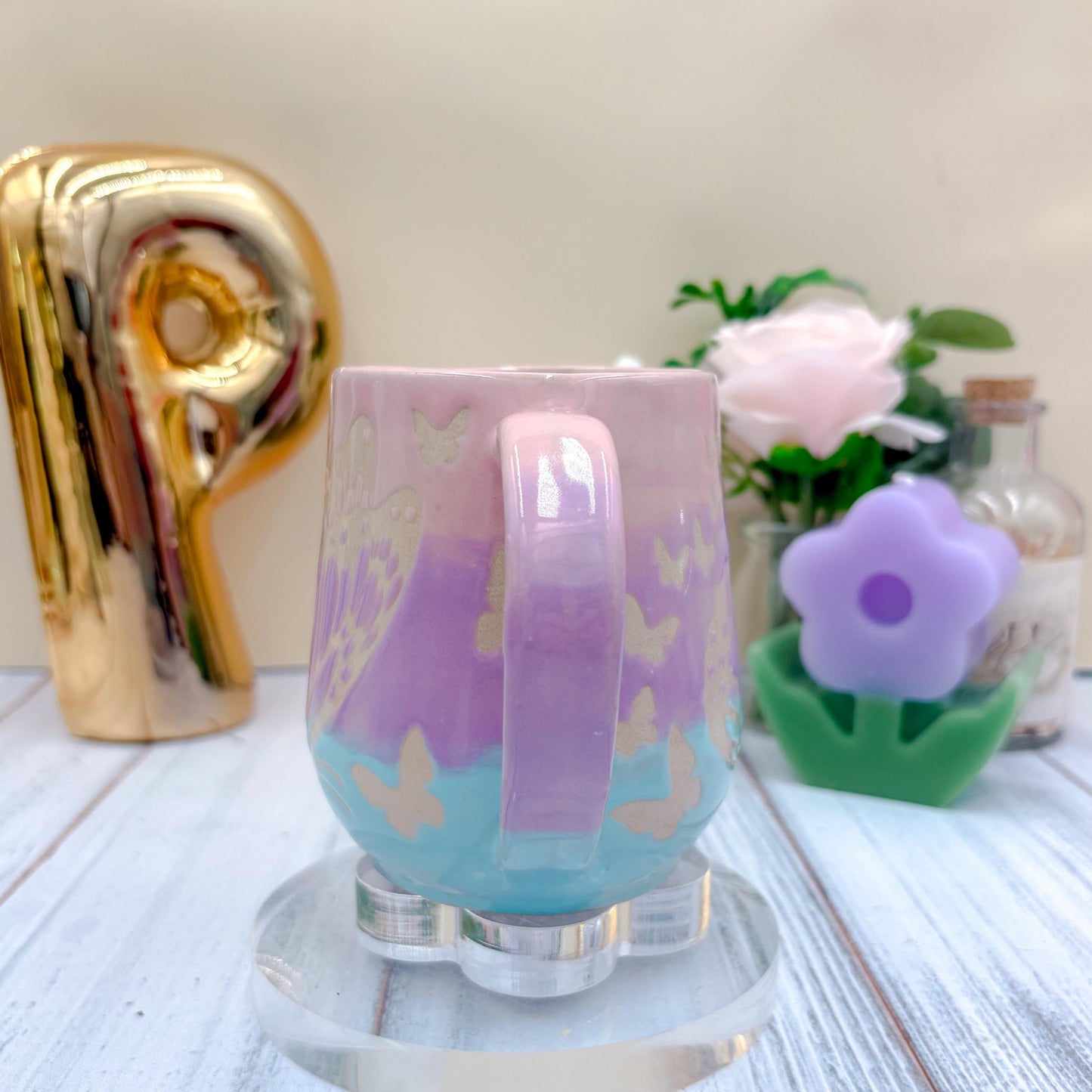 Blue Ombré Butterfly Ceramic Mug