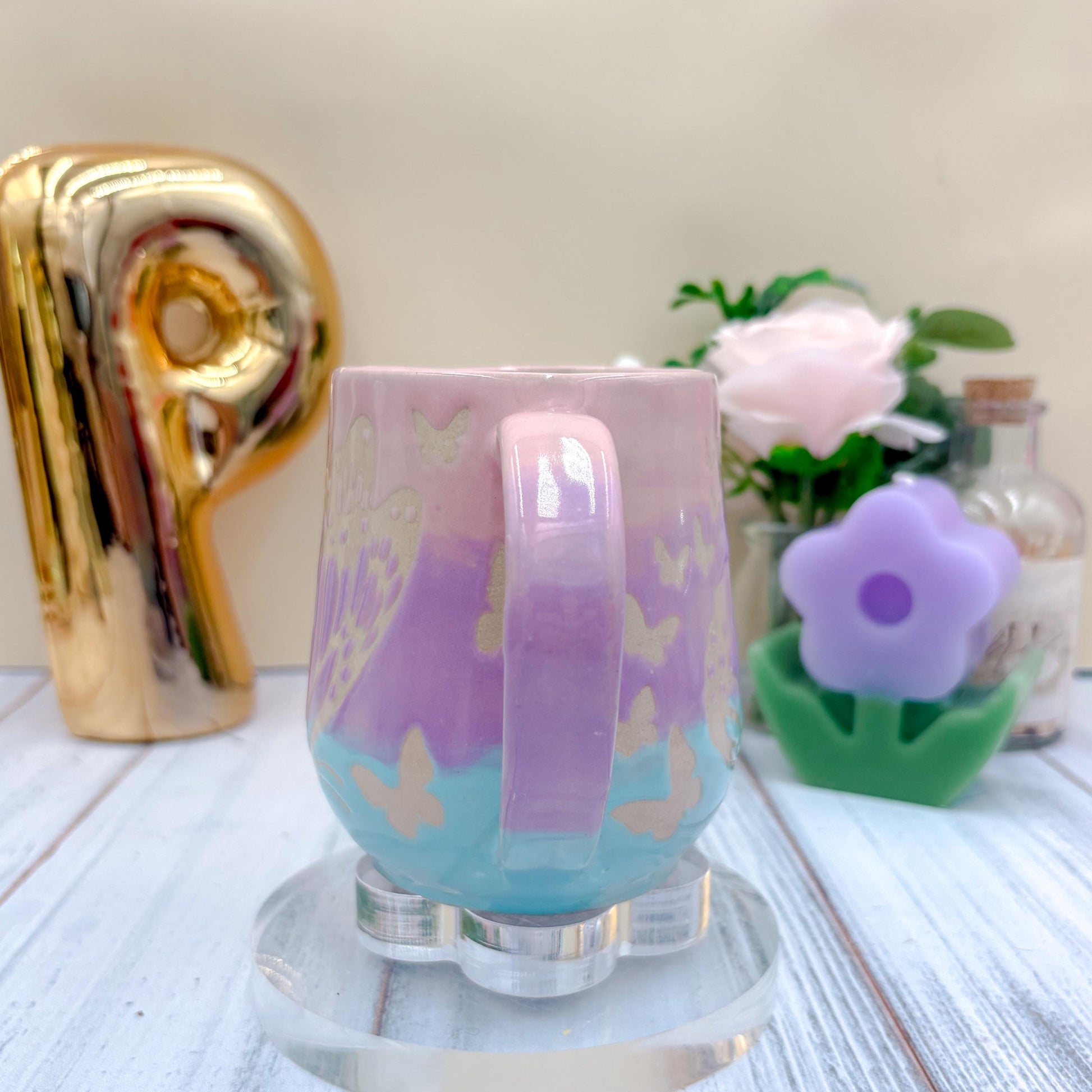 Blue Ombré Butterfly Ceramic Mug