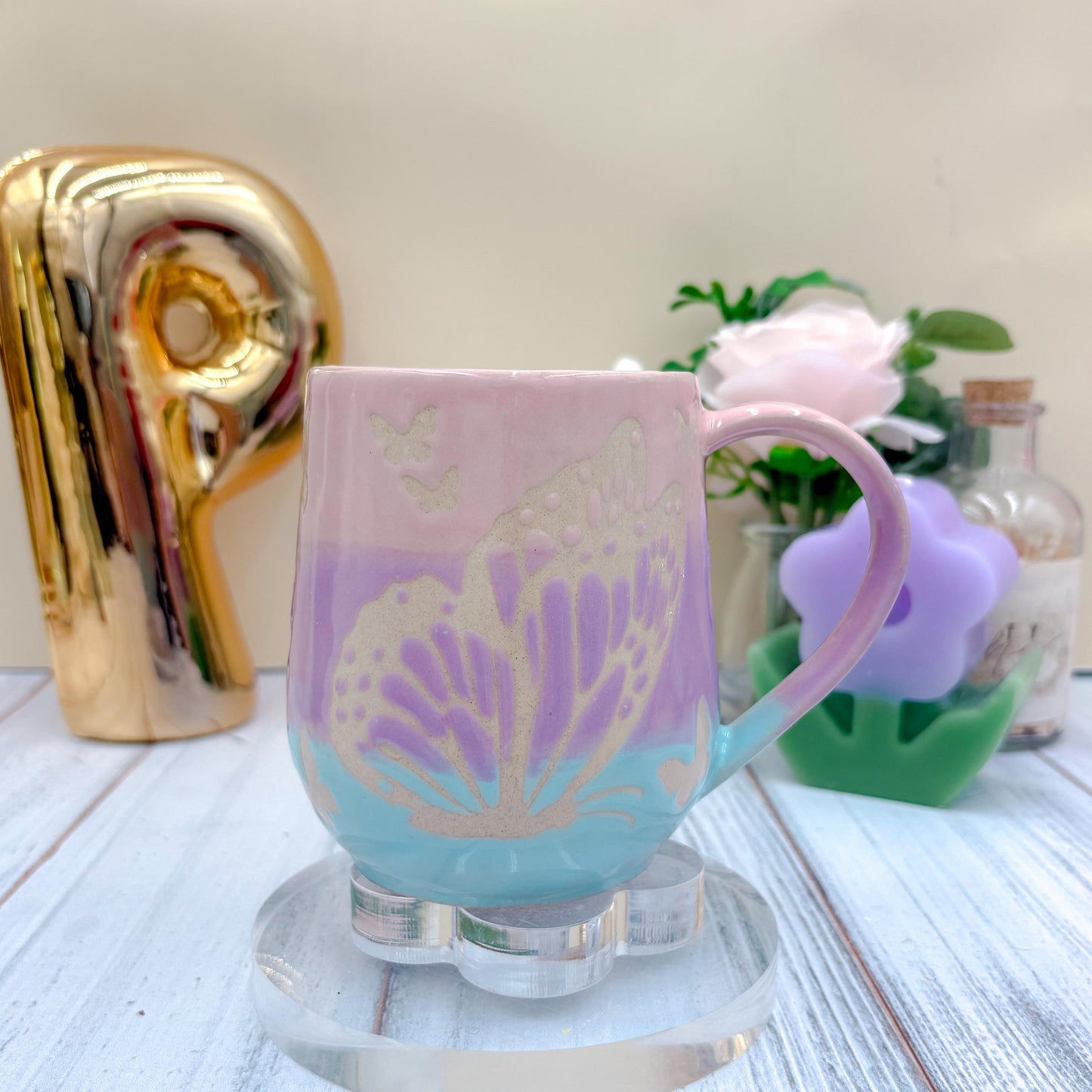 Blue Ombré Butterfly Ceramic Mug
