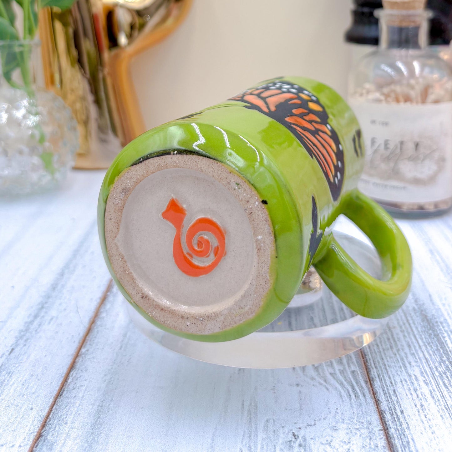 Green Monarch Butterfly Ceramic Tumbler