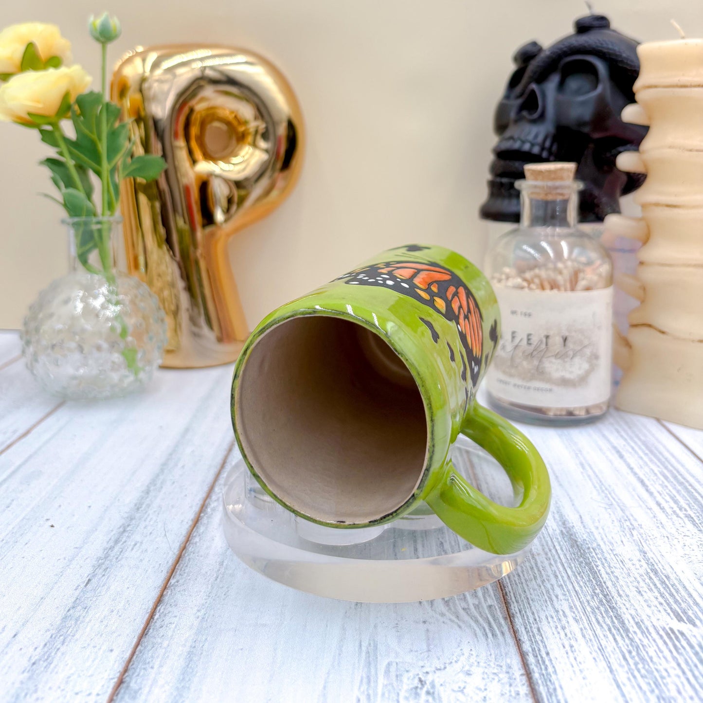 Green Monarch Butterfly Ceramic Tumbler